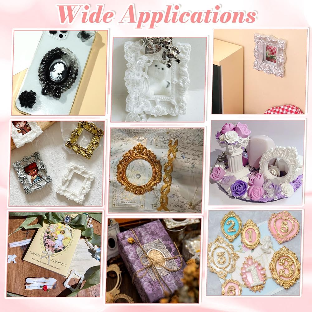NBEADS 48 Pcs 12 Styles Resin Embossed Photo Frames, Multi-Shape Vintage Home Decor Frames for Jewelry Photography image 5