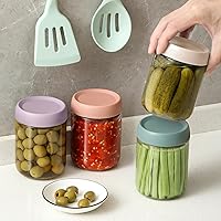 Vista 5 de NETANY Paquete de 4 tarros de vidrio de 16 onzas con tapas herméticas, recipientes de avena con tapas, tarros de ensalada Mason de boca ancha