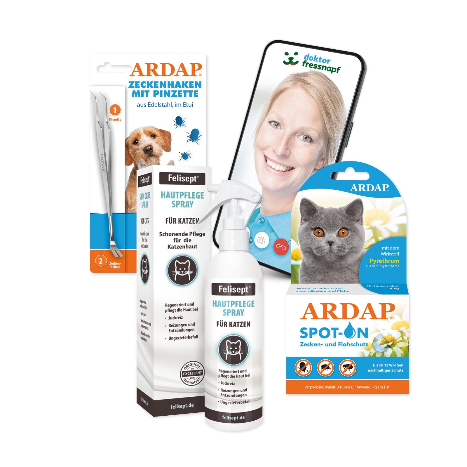 ARDAP Floh- und Zeckenschutz Paket inkl. Dr. Fressnapf Online-Tierarzt Beratung für Katzen (M) - Zeckenmittel für Katzen, Flohmittel Katzen, Zeckenschutz Katze