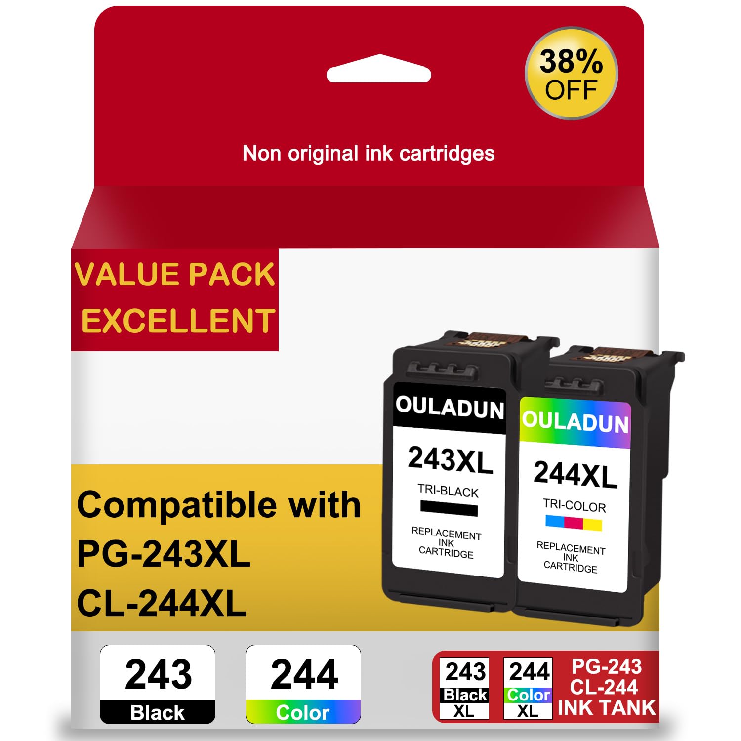 PG-243XL/CL-244XL Ink Cartridges Replacement for Canon 243XL 244XL Combo Pack for Pixma TR4520 TS3322 TR4522 TS3122 MG2520 MG2522 MG2922 MX490 MX492