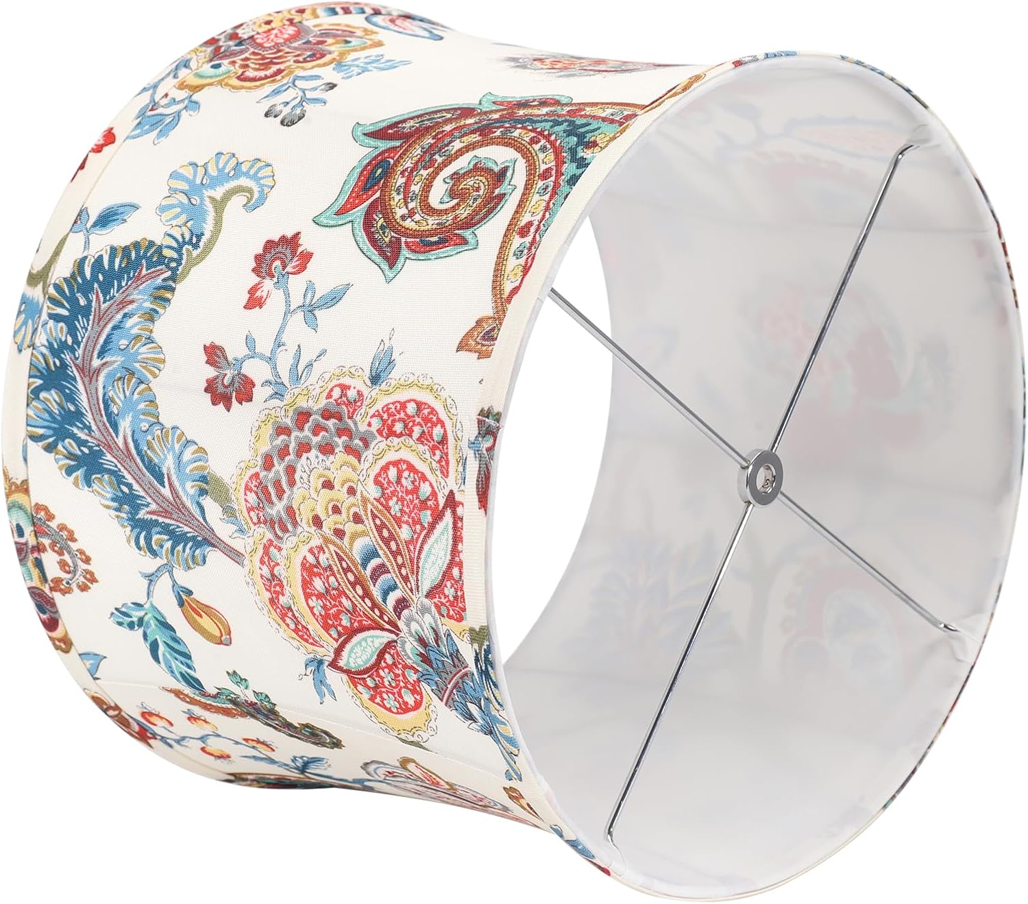 White with Paisley Print Large Lamp shades, Drum Lamp shades 14" Top x 16" Bottom x 11.42" High, Lamp Shades for Table Lamp & Floor Lamp - Lampshades Replacement