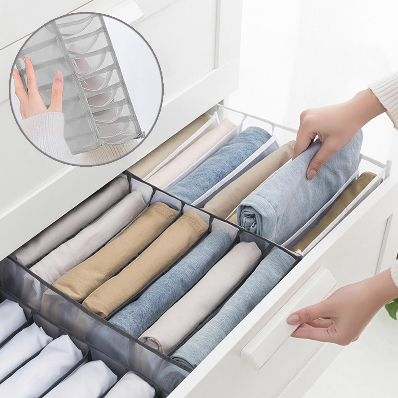 Contenitore Pieghevole Per Biancheria Intima Con Scomparti – 7 Griglie Per Jeans, Leggings, Calze (2 Pezzi, 36x17x12 Cm)