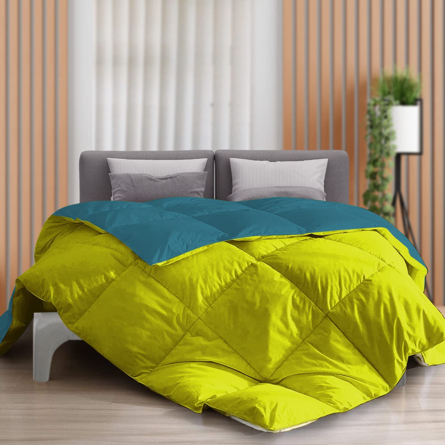 The Sleep Company Reversible Comforter | Green & Lime | Single Size | 300 TC Cotton | 200 GSM Virgin Microfiber Filling | AC Comforter | All Season Quilted Comforter