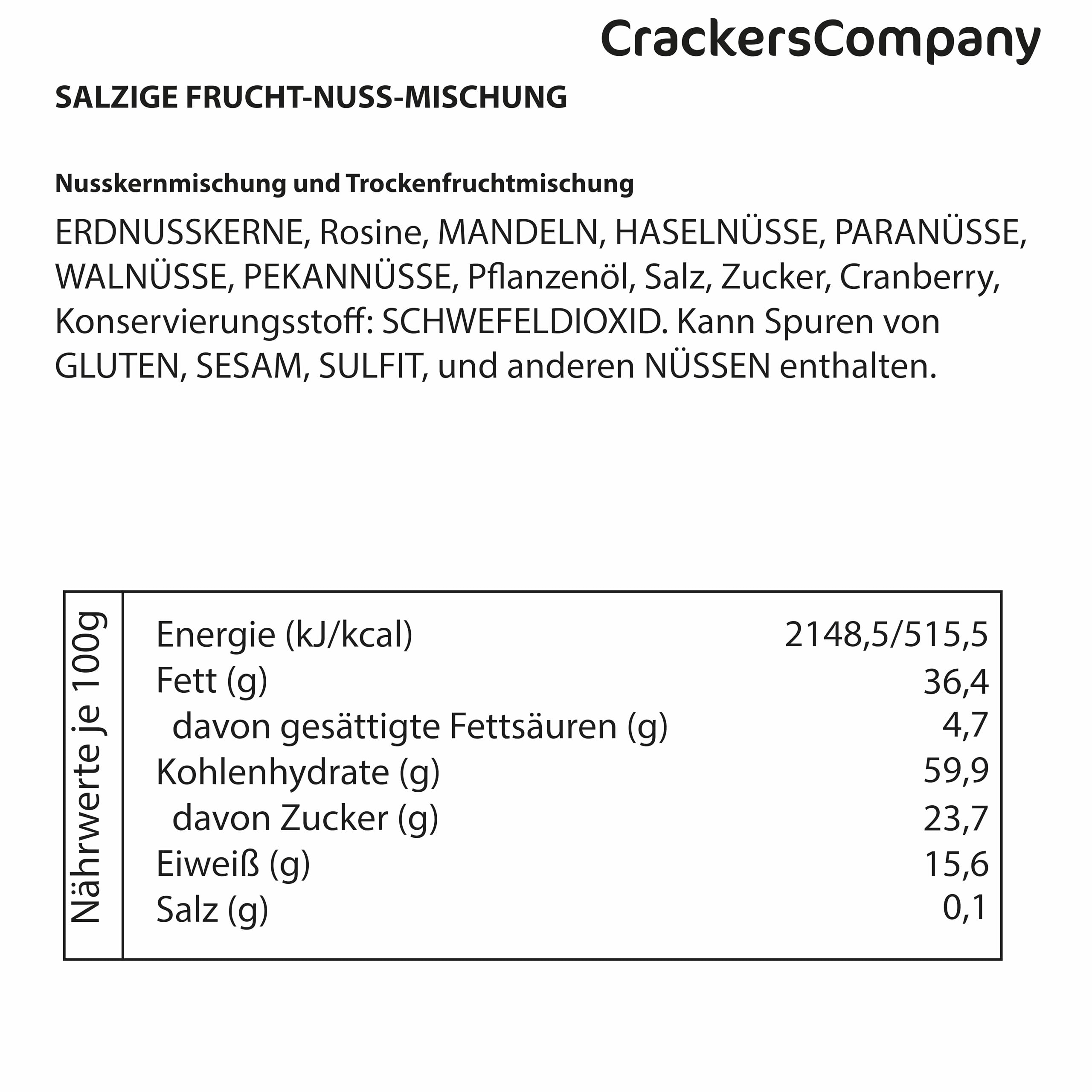 Salzige Frucht-Nuss-Mischung 3 kg – Nusskern- & Trockenfruchtmischung von CrackersCompany