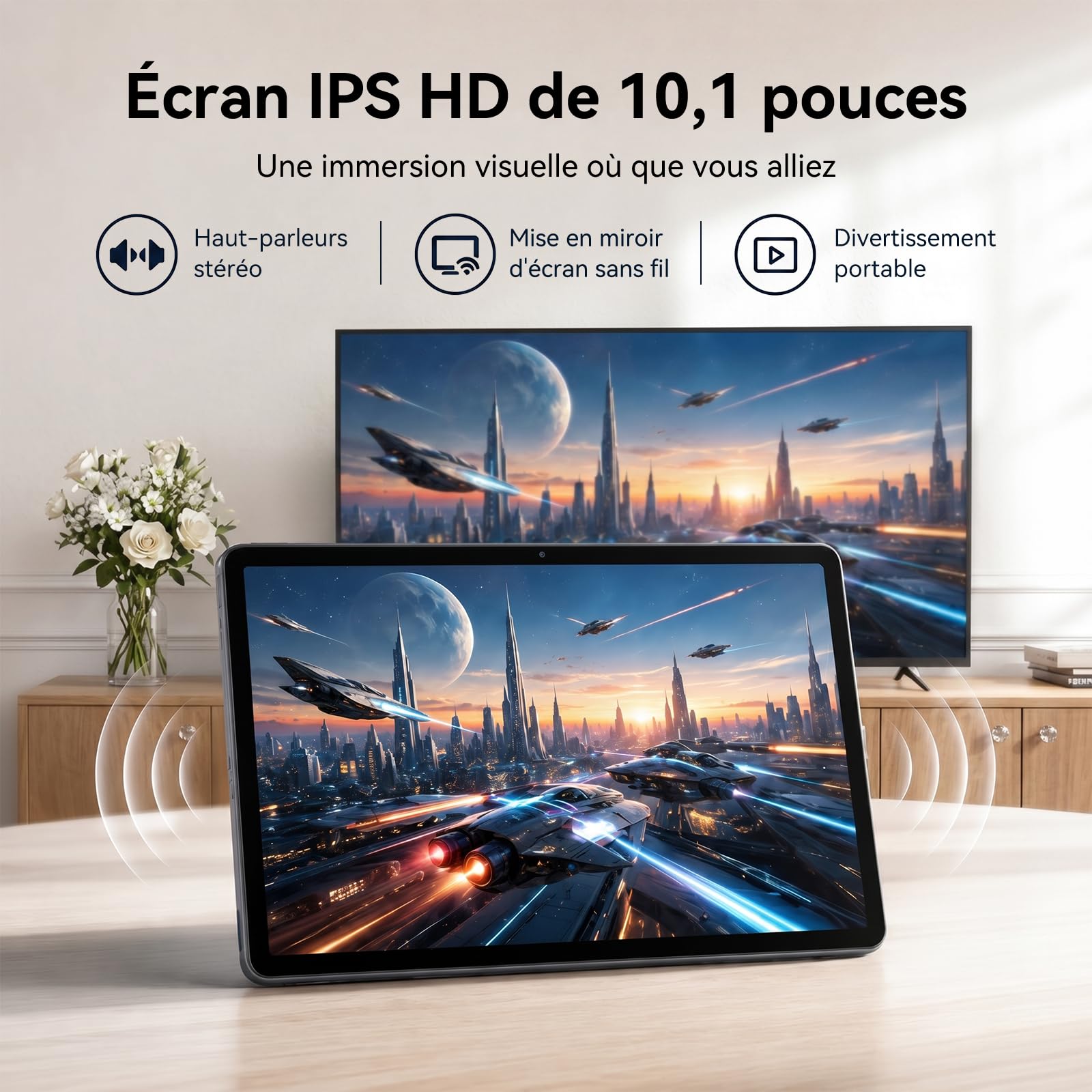 TABWEE Tablette avec Clavier et Stylet, 18 Go+ 128 Go (2To TF) | Idéal Pour l'École et l'Université, Android 15 Tablette 10 Pouces, 6000 mAh, Gemini AI, GPS (Garantie de 4 Ans)