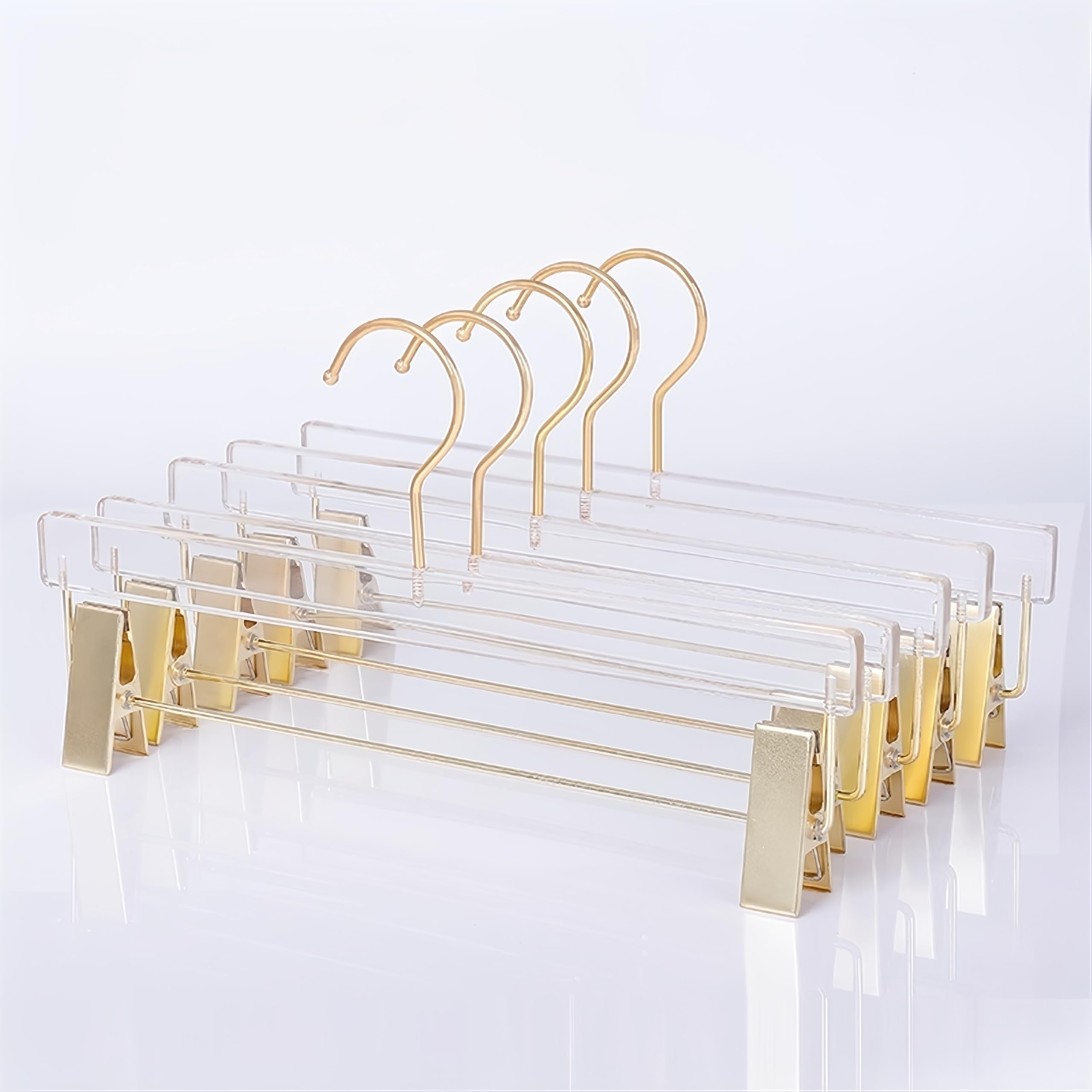 10 Pieces of Acrylic Transparent Gold Hook Hanger Acrylic Hanger with Gold Clip Clear Acrylic Hanger Pants Hanger Clip Skirt Display