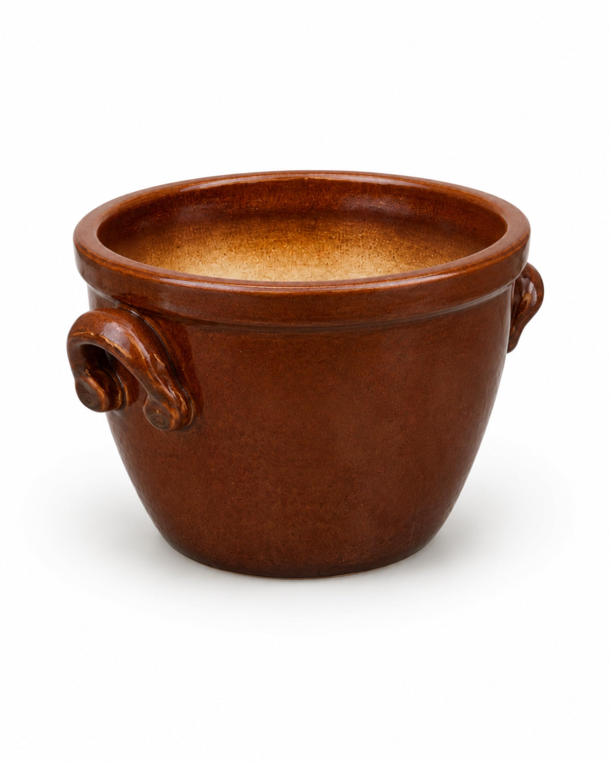 K & K vaso per piante Venus II con manico, 36 x 26 cm, colore: marrone lucido ceramica in gres (più pregiato della maiolica)
