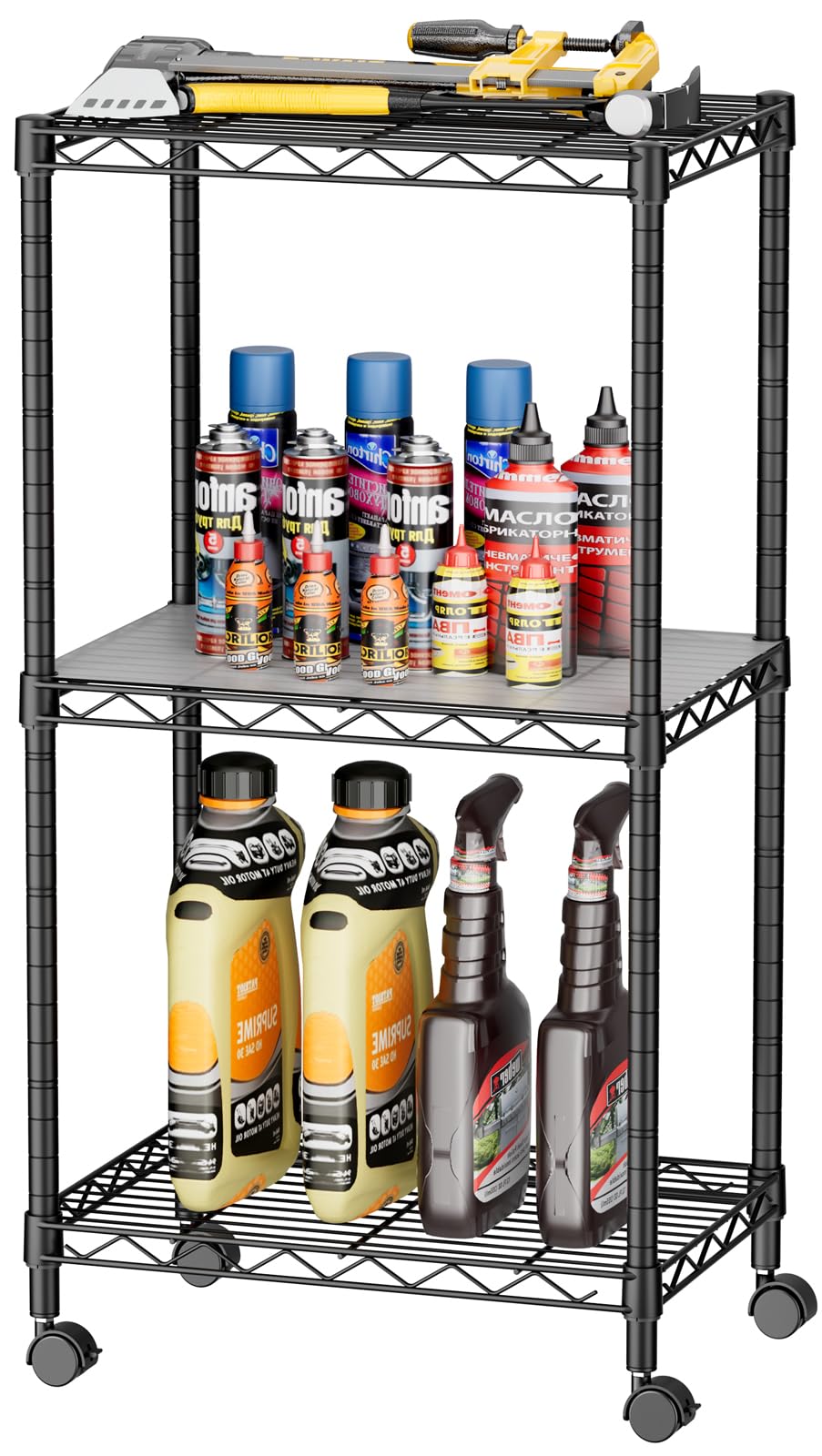 SINGAYE Small Wire 3 Adjustable Shelves Pantry Metal Shelf Floor Organizer