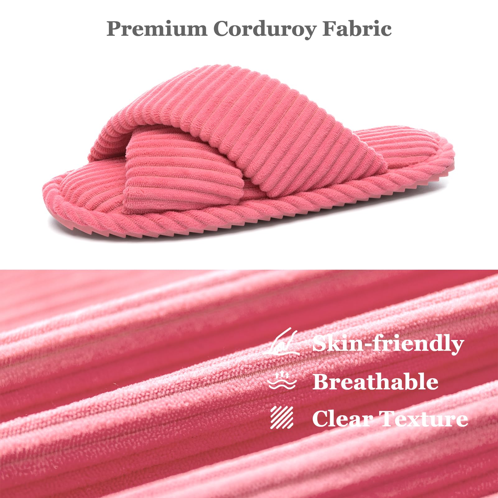 GOEWY Pantofole Donna con Memory Foam, Ciabatte in Velluto a Coste per Casa, Punta Aperta e Fiocco Incrociato, Suola Antiscivolo. Regalo Comodo e Alla Moda per Lei