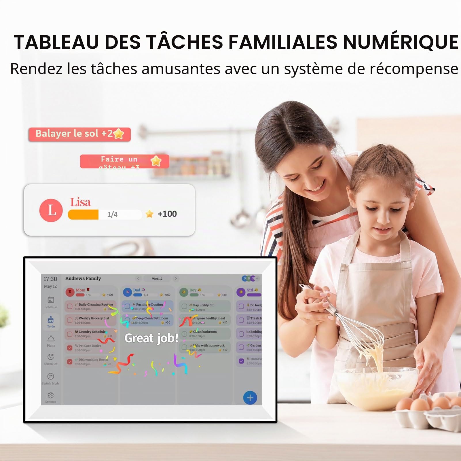 Qcwwy Calendrier Numérique de 10 Pouces, Calendrier électronique pour les Tâches Familiales avec Rétroéclairage Réglable, Support Multilingue, Planificateur Mural, écran Tactile (02)