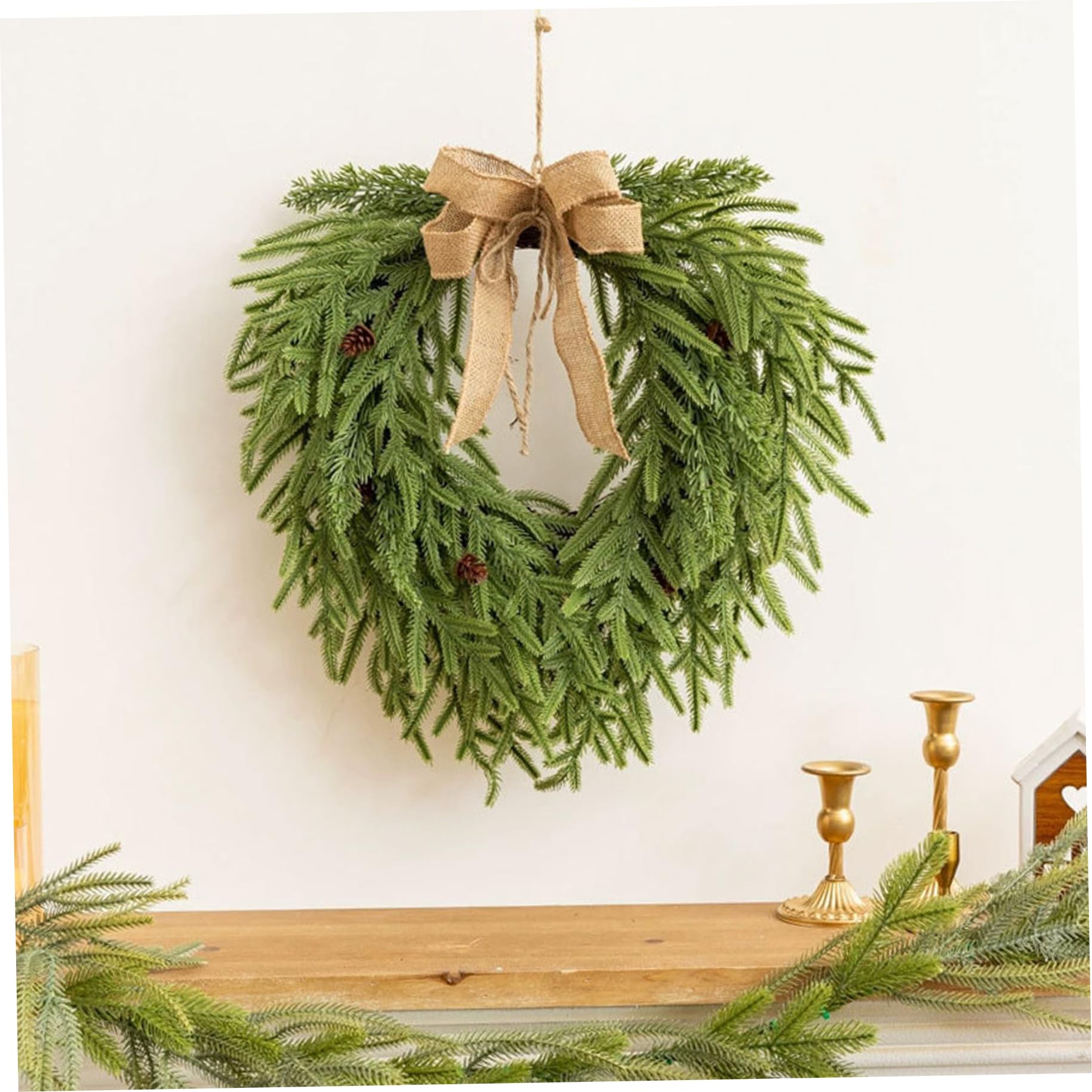 Couronnes de Noël pour Porte d'entrée, Pommes de pin artificielles 50, 8 cm, Couronne pin du Norfolk pour Mur cheminée, décoration d'hiver, Couronne du Norfolk, couronnes Noël pour