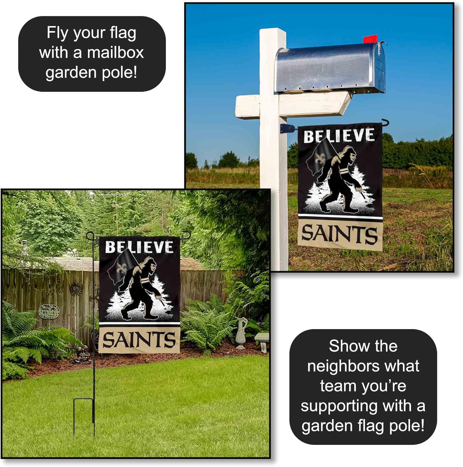 New Orleans Saints Bigfoot Sasquatch Believe Yard Garden Banner Flag - Image 4