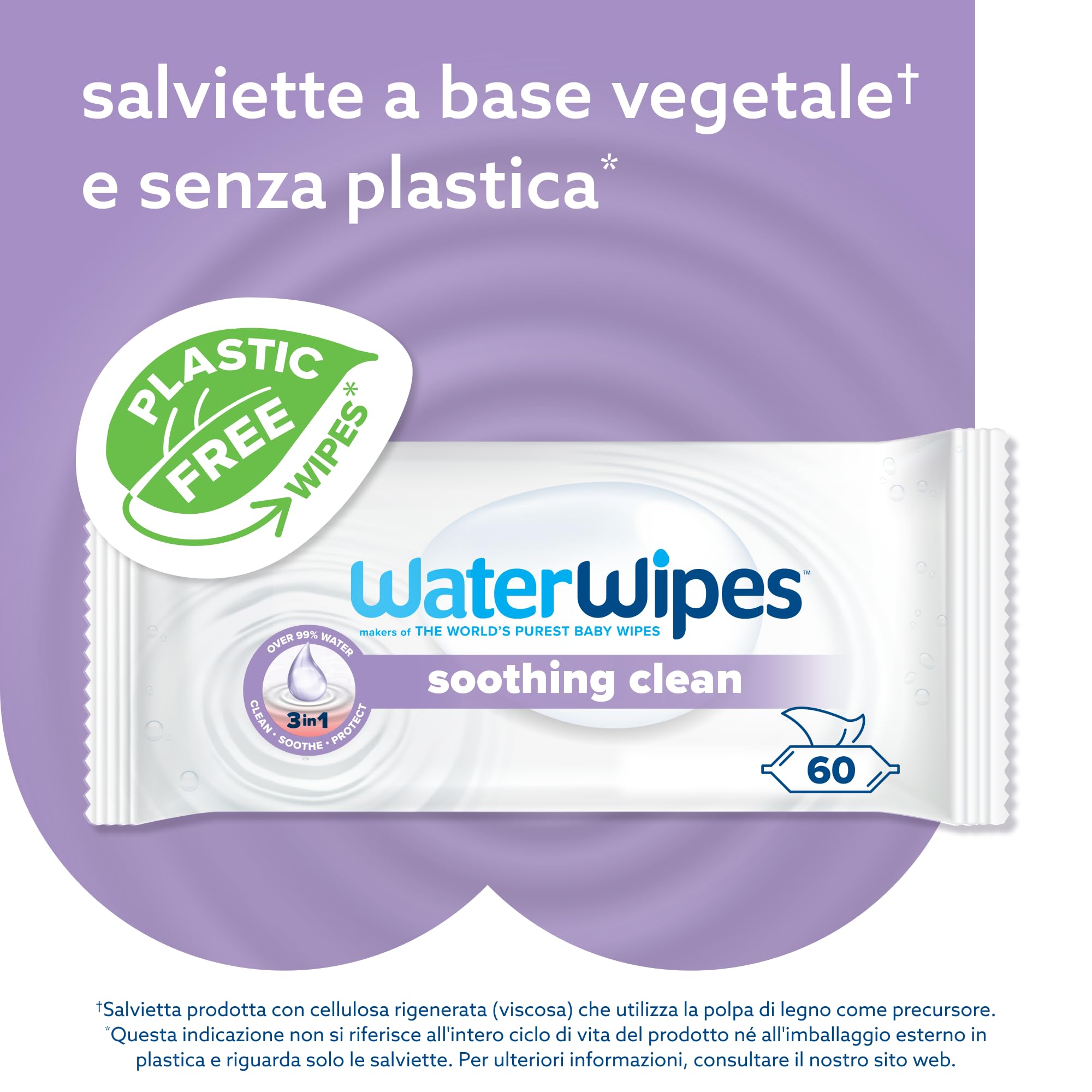 WaterWipes Soothing Salviette lenitive pulite per neonati, 360 salviette (6 Confezione), con il 99% di acqua ed estratti botanici, salviette umidificate per viso e corpo
