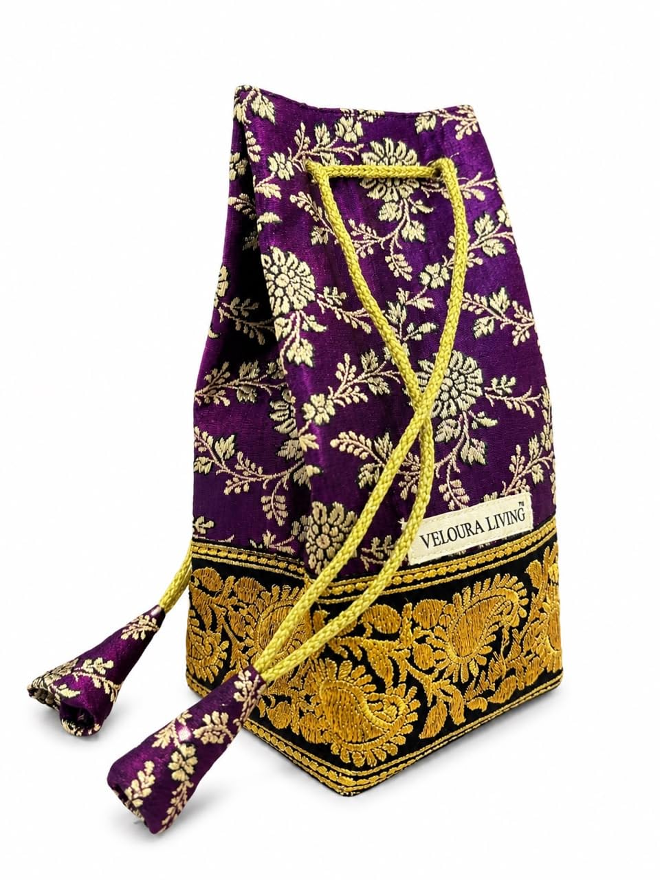 Jacquard Potli Bag for Women Purple with Gold Brocade | Drawstring Ethnic Potli Purse | Traditional Handbag for Wedding Bridal Party Festive Functions Gift-image-37