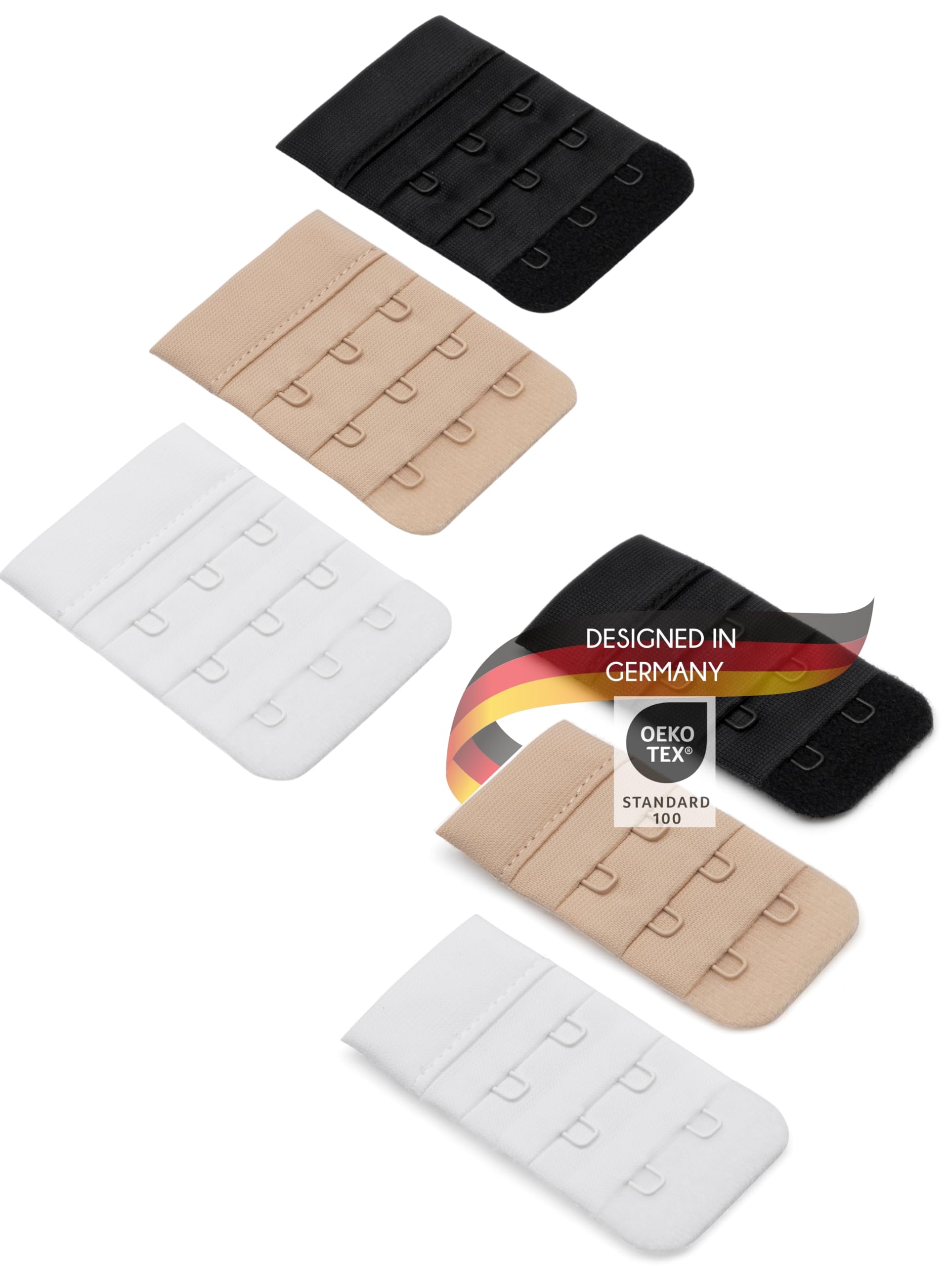 Herzmutter Bra Extender 2 Hook, Bra Extensions 3 Hooks, Women Pregnancy Extensions Nursing Bra, Lactation Weight Gain, Beige, Black, White, Set of 3-9000