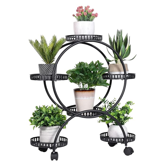 Buy UNHO Metal Plant Stand Shelves, Rolling Plant Pot Stand Rack Indoor