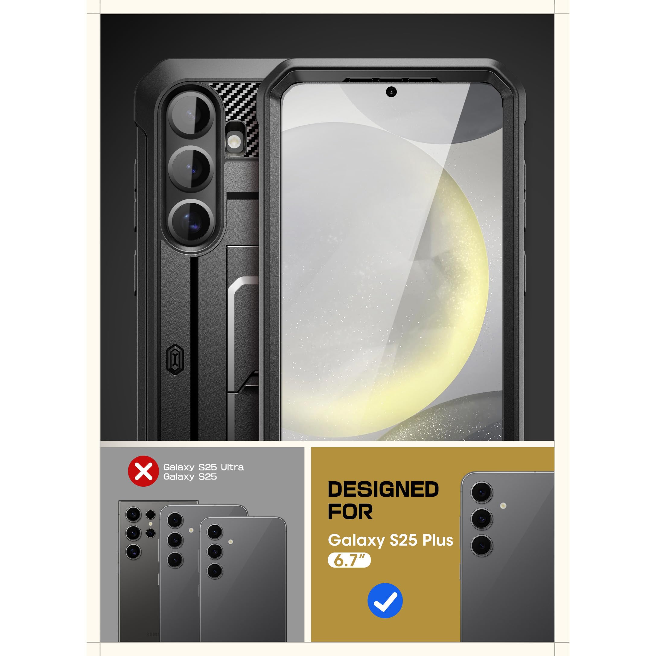 SUPCASE Coque pour Samsung Galaxy S25 Plus avec 2 Protecteurs d’Ecran Avant (sans Film + avec Film) [Protection Qualité Militaire] (UB Pro) avec Béquille & Clip Ceinture pour S25 Plus, Noir
