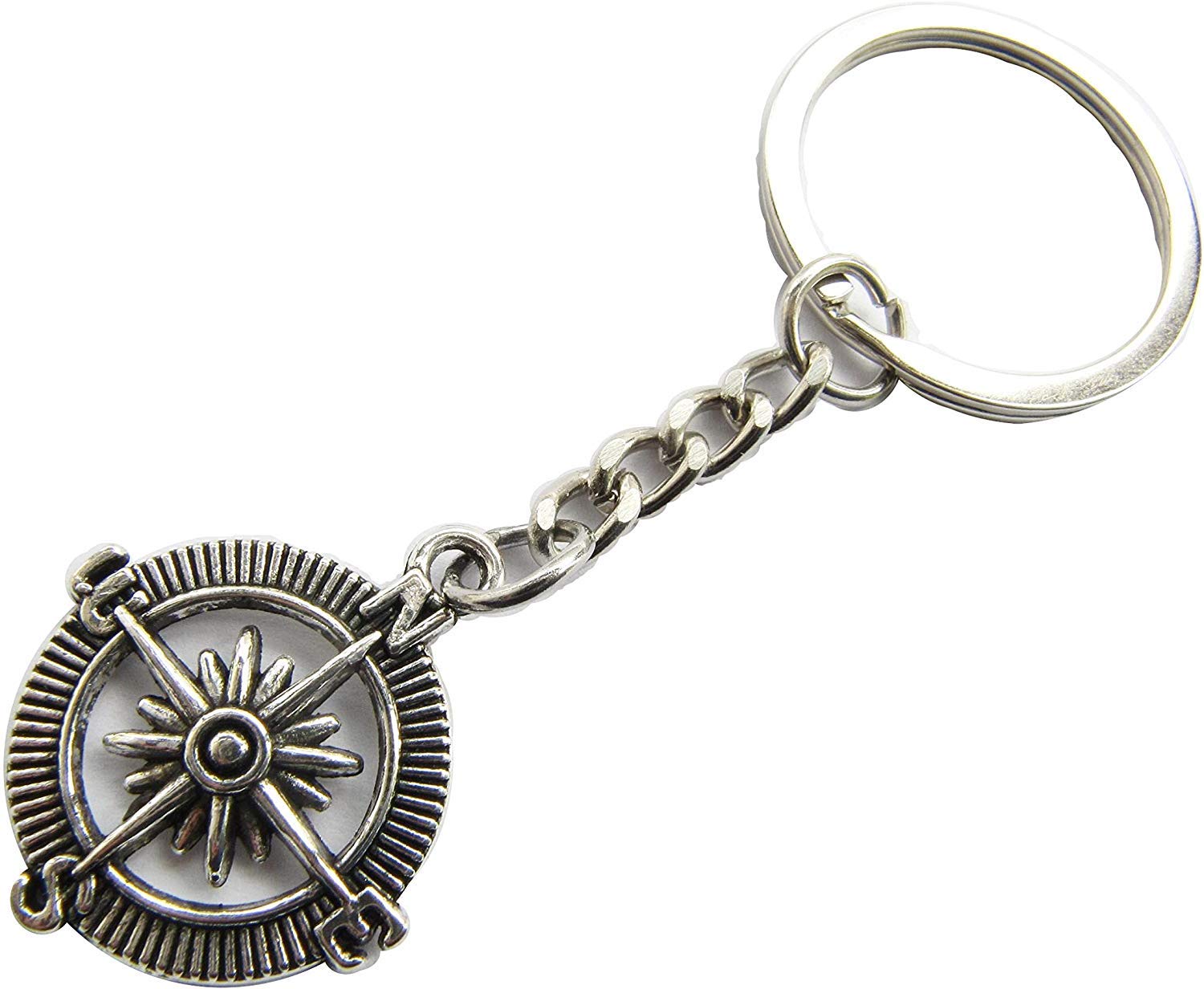 Ancient Silver Compass keychain,Compass keyring, Compass Charm,Travel Gift, Compass Jewelry, (1)
