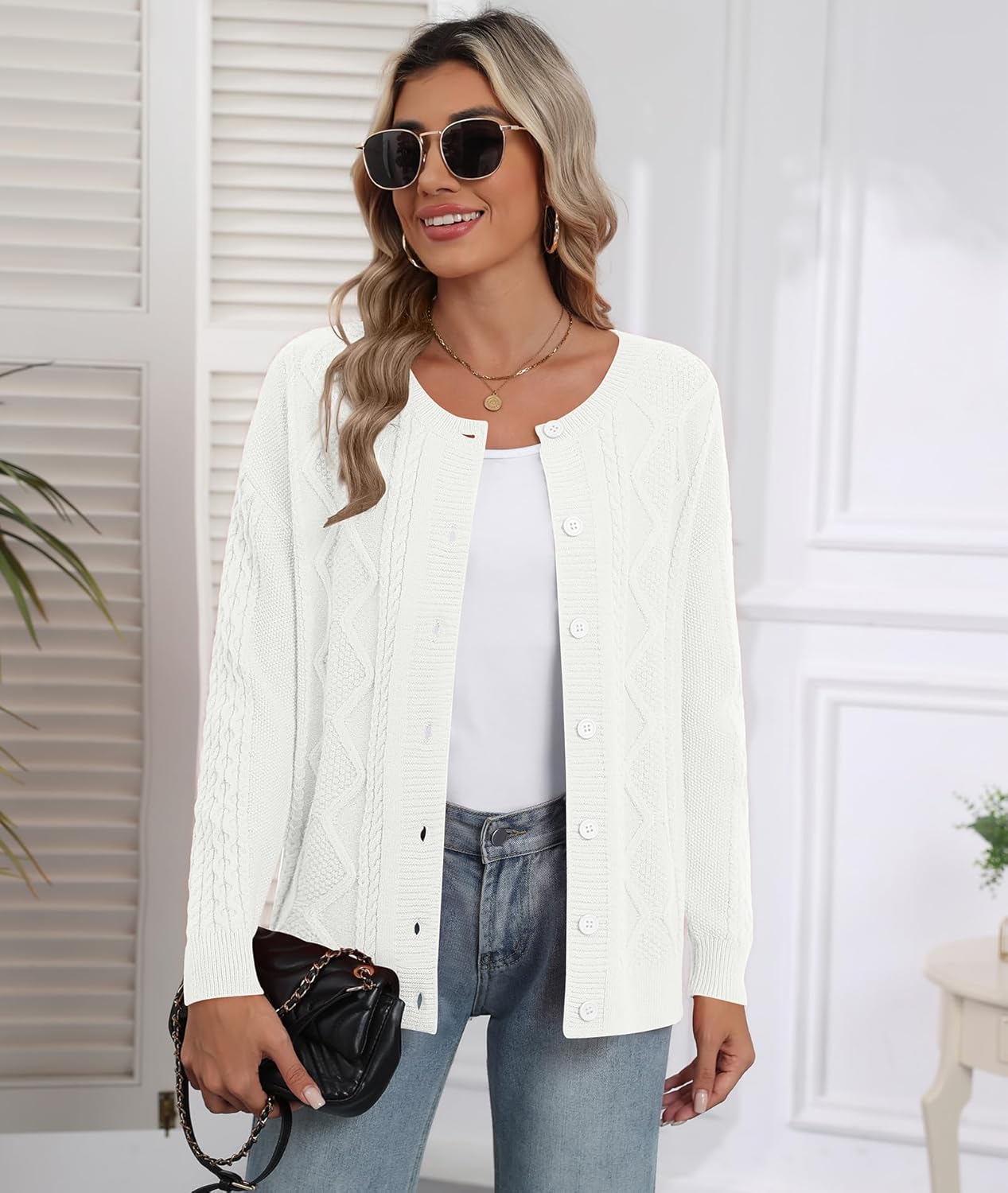 CZYINXIAN Women's Cable Knit Cardigan Sweater Casual Long Sleeve Open Front Button Down Fall Outerwear - Image 3