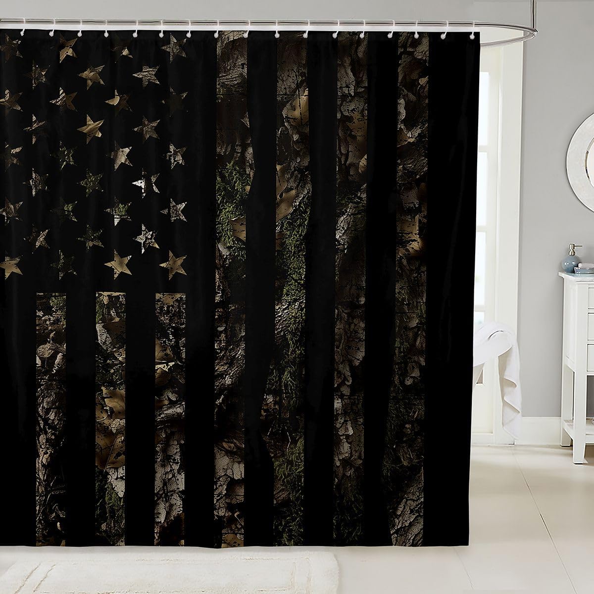 Camper Theme Shower Curtain, Happy Camping Bathroom Shower Curtain Sets, Travel Car Rv Accessories Fabric Shower Curtain, Botanical Flowers Mountain Adventure Bath Curtain Bathroom Decor 72"Wx78"L