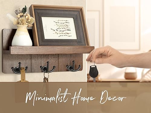 Miniatura 3 de Rebee Vision Soporte para llaves de granja para pared con estante organizador de correo decorativo y soporte de pared para llaves con 3 ganchos de