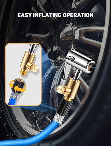 Miniatura 5 de EVOULTES Juego de adaptadores de inflador de neumáticos de 2 vías, manguera de aire de retroceso de poliuretano de 9.8 pies con portabrocas de aire