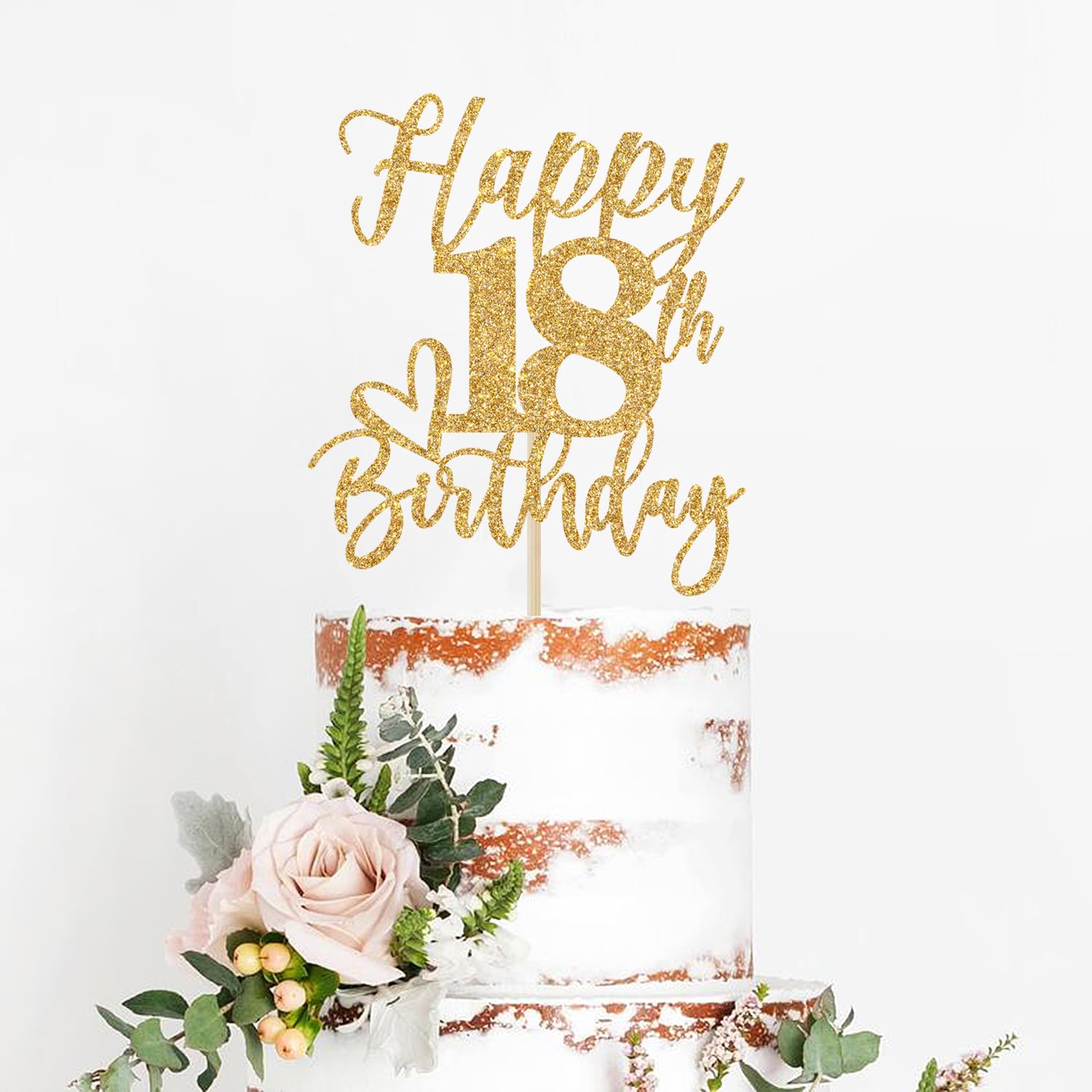 Gold Glitter Happy Birthday Cake Topper, Funny Happy Birthday Party Supplies (happy 18th birthday, Gold Glitter)