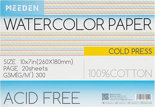 Miniatura 7 de MEEDEN Bloque de papel de acuarela, bloc de papel de acuarela 100% algodón de 20 hojas, 140 libras10.58 oz, papel de arte sin ácidos para acuarela,