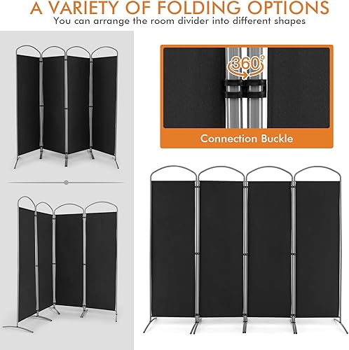 Miniatura 6 de Giantex Divisor de habitación plegable de 4 paneles de 6.2 pies, color negro, pantalla de privacidad de tela plegable independiente de 87 pulgadas