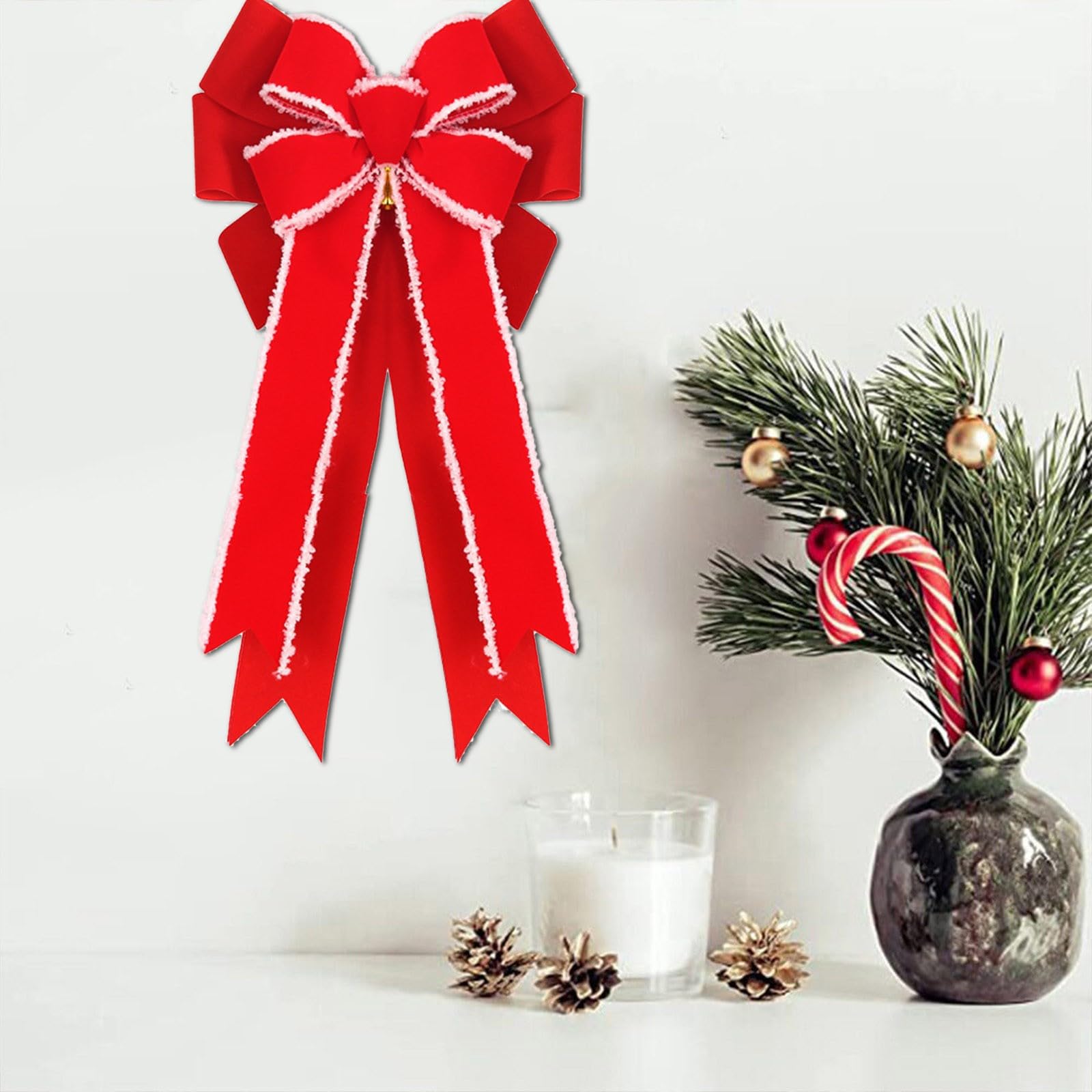 Große Samt-Weihnachtsschleife (Rot) – Dekoration Für Baum, Tür & Fenster!