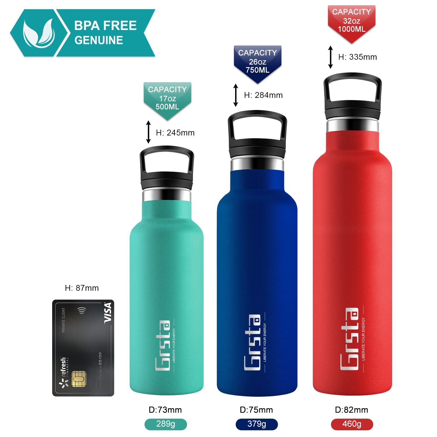 Gourde Sport Réutilisable Grsta 1L Verte - Sans BPA, étanche, Pour Boissons Chaudes Ou Froides