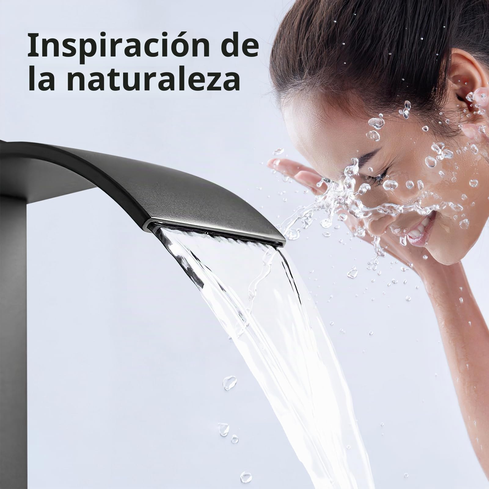 Grifo de cascada y lavabo, caño cascada, acero inoxidable, caliente y frío, vertical, altura 24,5 cm