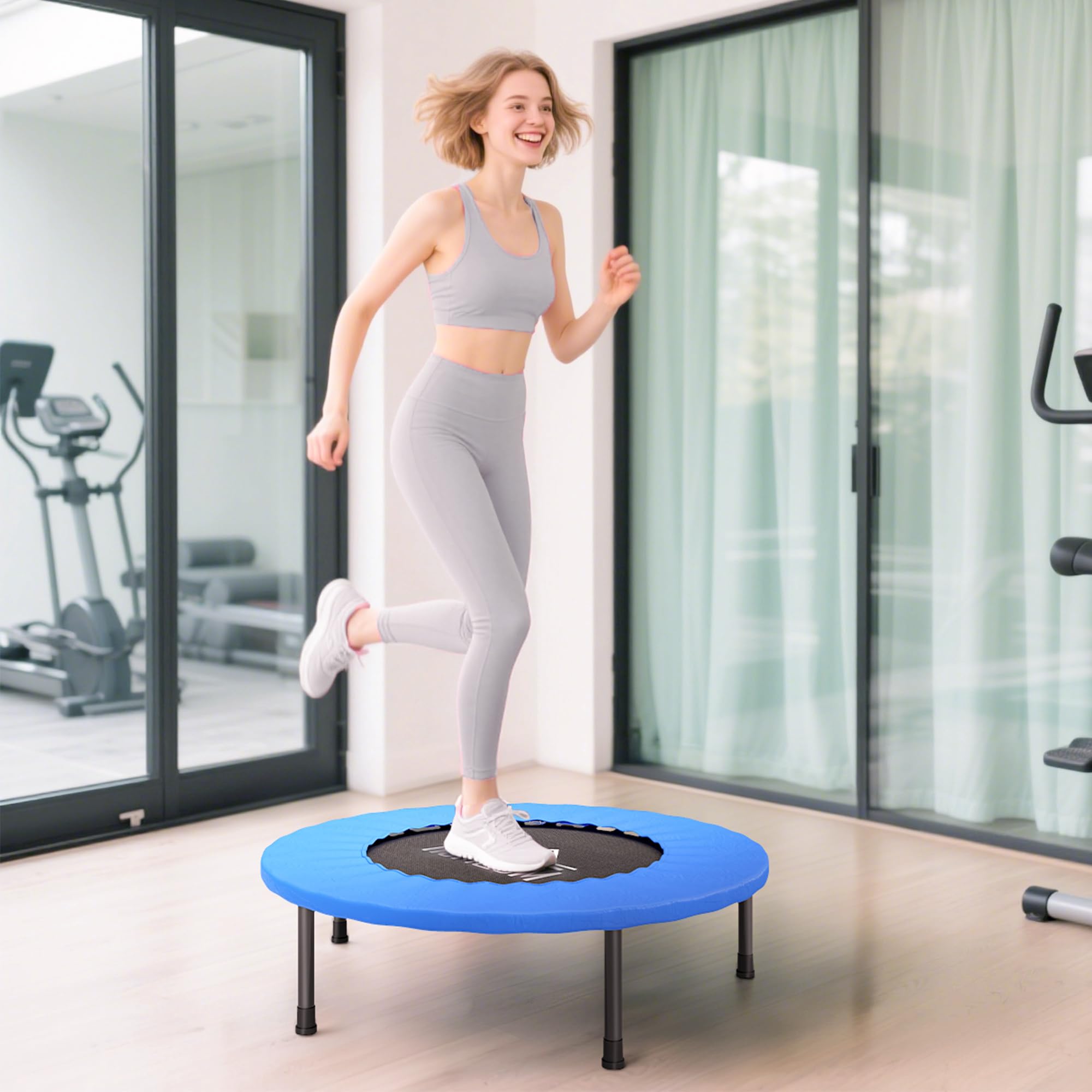 Cama Elástica Fitness Trampolín de Acero con Borde Protector y 28 Resortes para Ejercicios en Interior y Exterior
