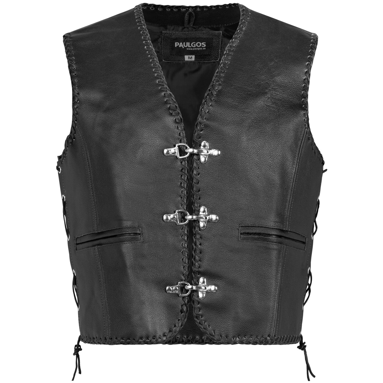 PAULGOS Lederweste Weste Kutte Leder Biker Rocker Motorrad Clubweste Bikerweste Motorradweste Schwarz BW6