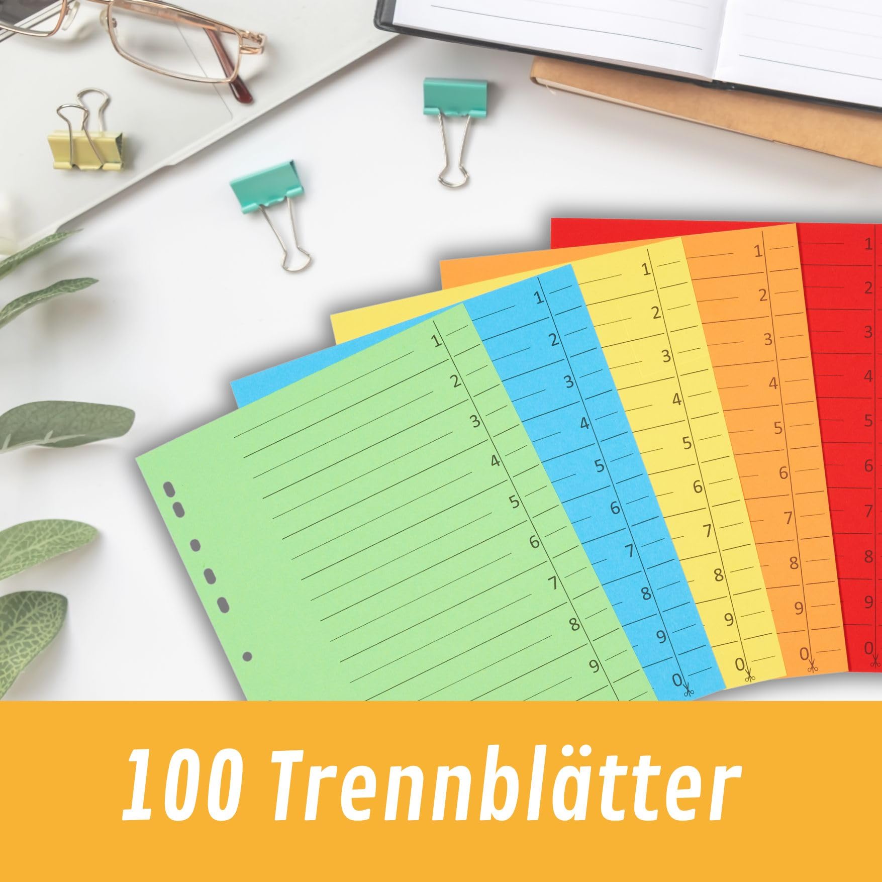 perfect line - 100 przekładek, 5 kolorów – stabilny papier z recyklingu, do segregatorów DIN A4 i segregatorów – certyfikat "Blauer Engel", Made in Germany