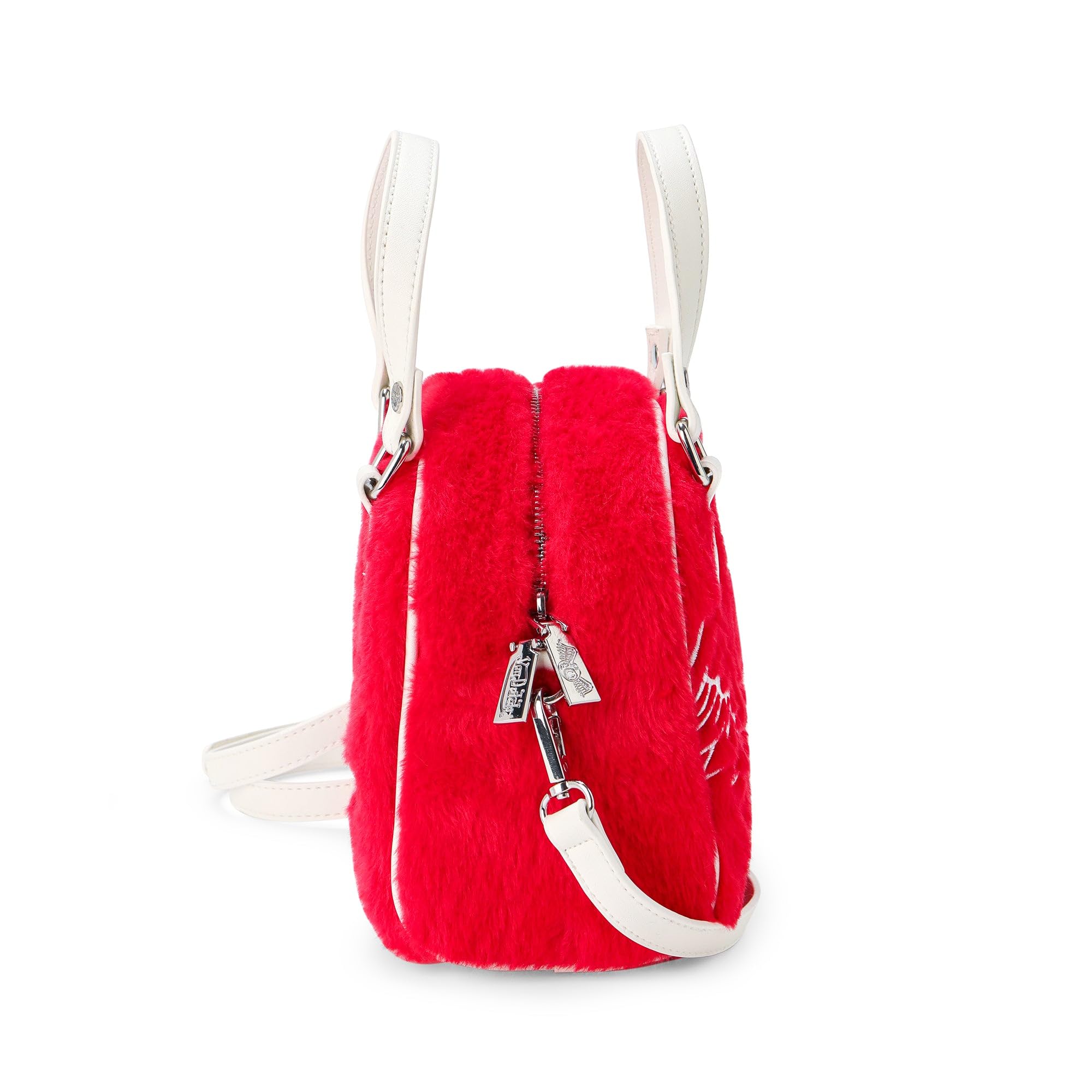 Von Dutch Womens Furry Bowling Bag Purse - Stylish Women's Handbag with Adjustable Strap, Spacious Interior, and Iconic Logo Design (Red Furry)