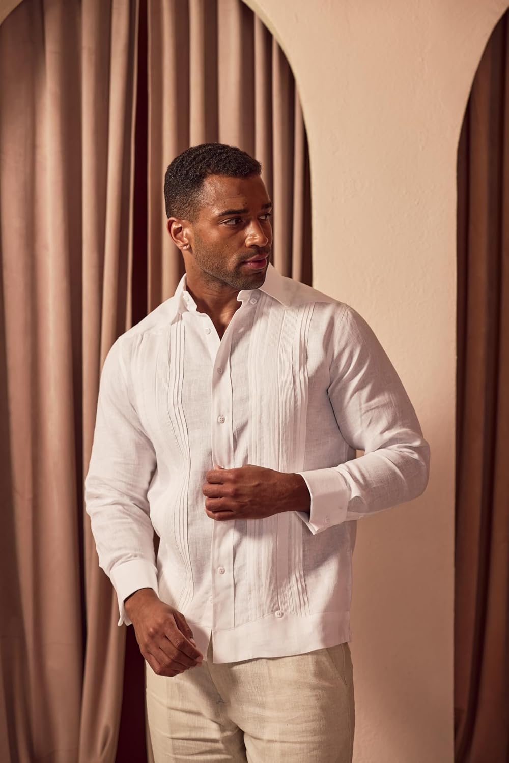 Mojito Men’s 100% Linen Formal Guayabera Long Sleeve Pleated Shirt with French Cuffs - Image 2