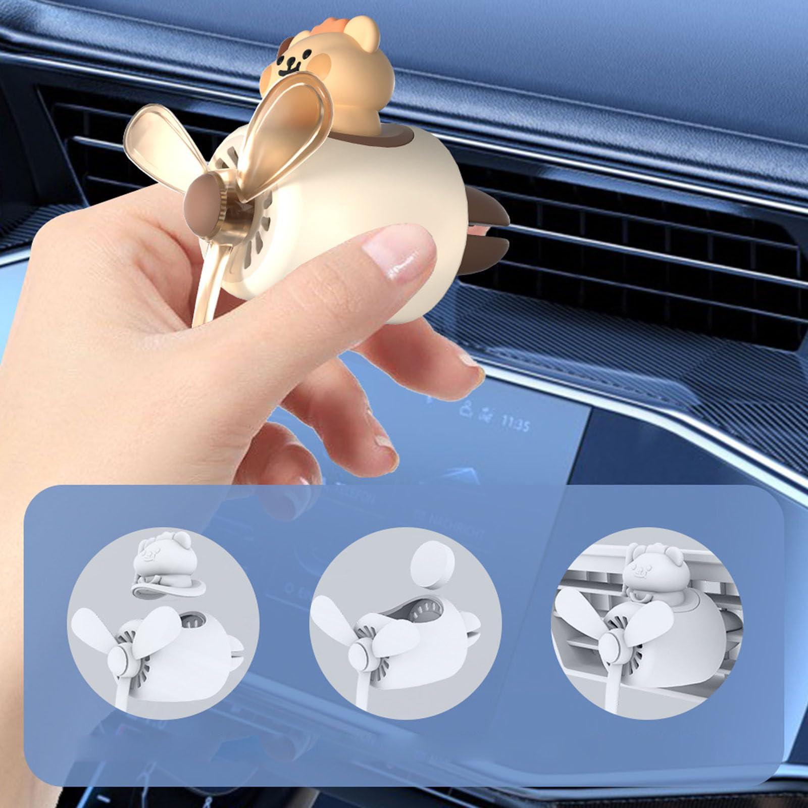 Deodoranti per auto a forma di anatra, con clip per bocchetta dell'aria, con clip per bocchetta dell'aria, decorazione rotante per diffusore per auto, con 2 confezioni di compresse di ricambio (beige