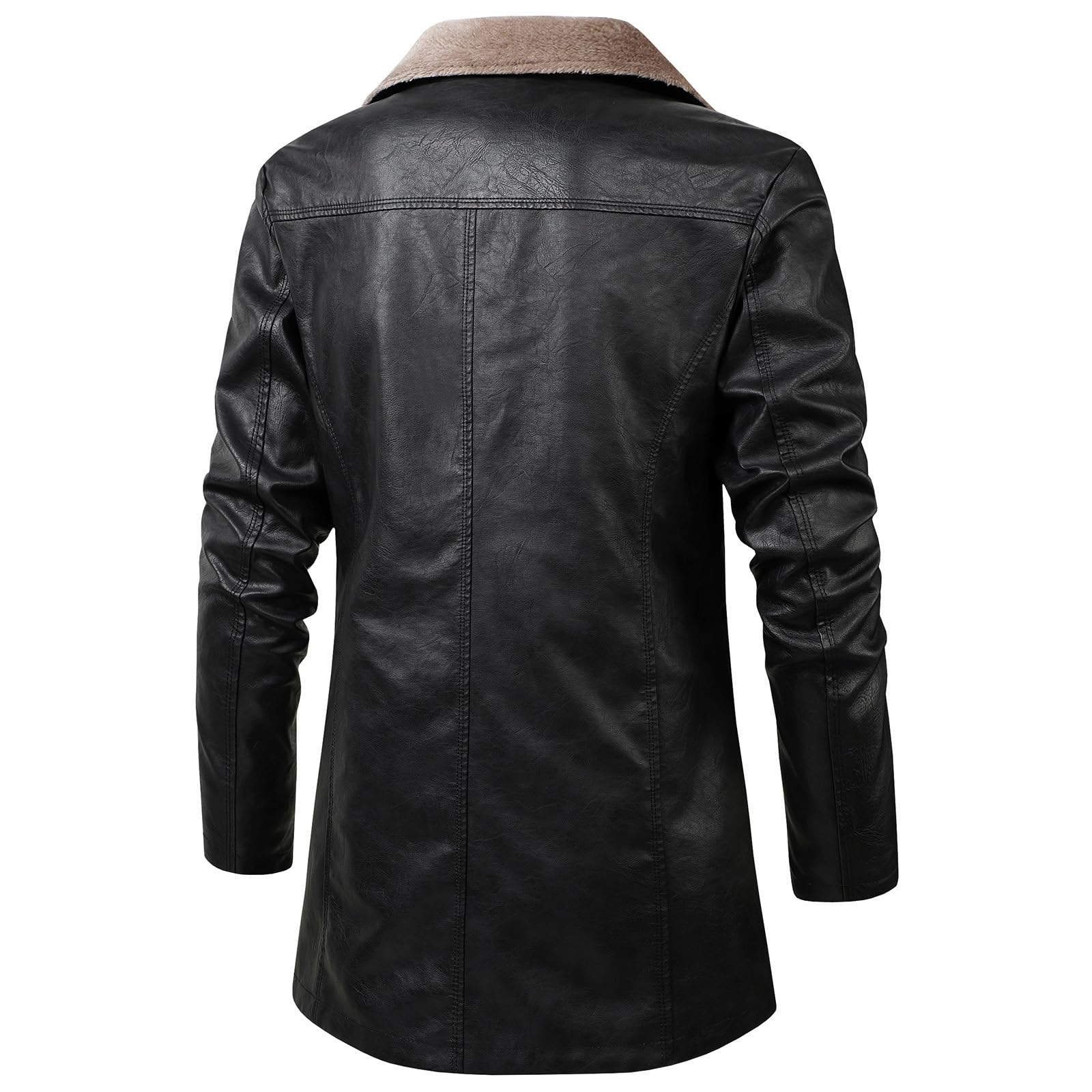 Generisch Lederjacke Herren Gefüttert Winterjacke Männer Sherpa Jacke Herren Herbstmantel Wintermantel Long Coat Men Anorak Herrenmantel Lang Übergangsjacke Herbst Leder Sakko