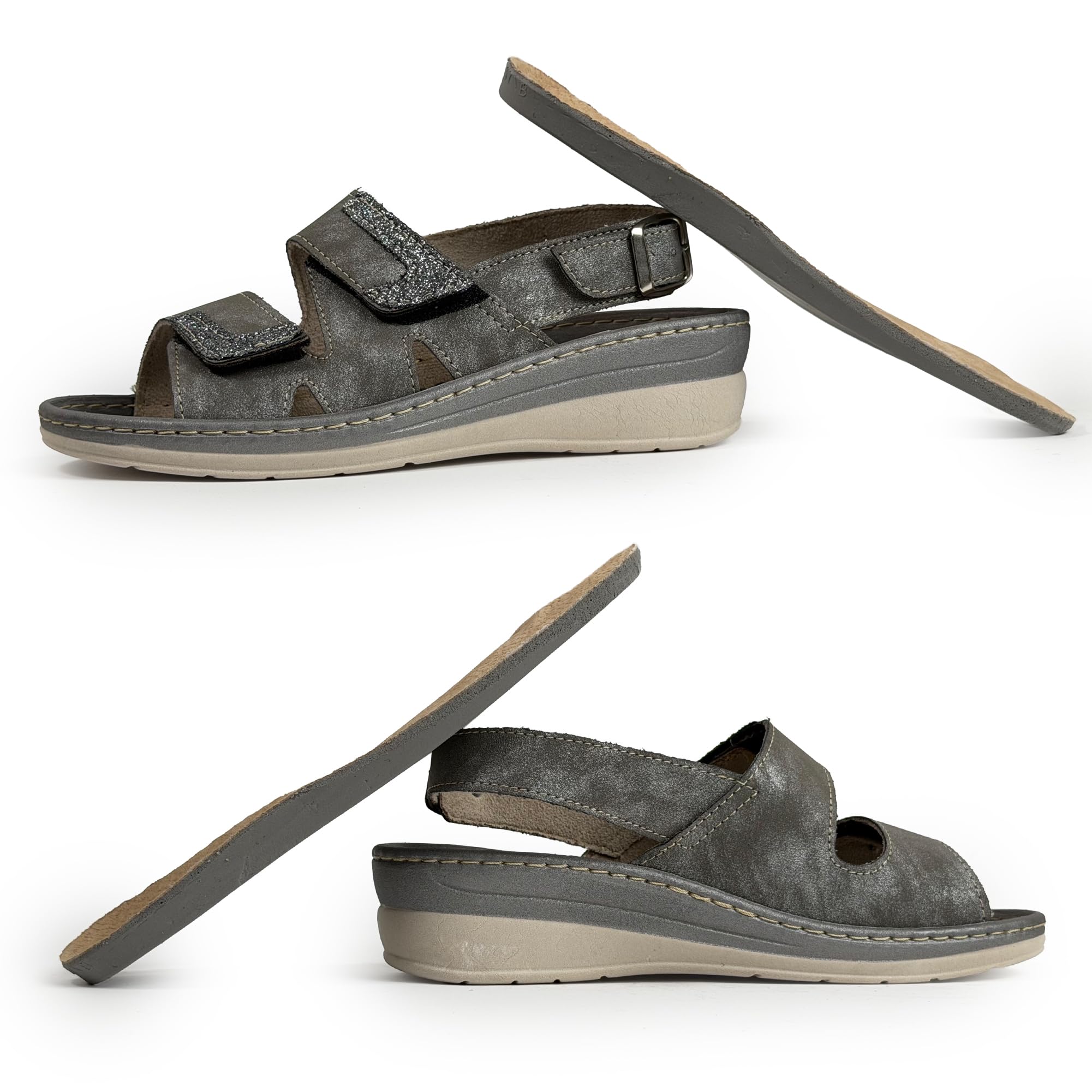 JOMIX Sandali Donna Comodi Ortopedici con Strappo e Fibbia Regolabile Plantare Estraibile in Vera Pelle Scarpe Estivi Ergonomici Anatomici da Anziani Piedi Sensibili e Uso Quotidiano
