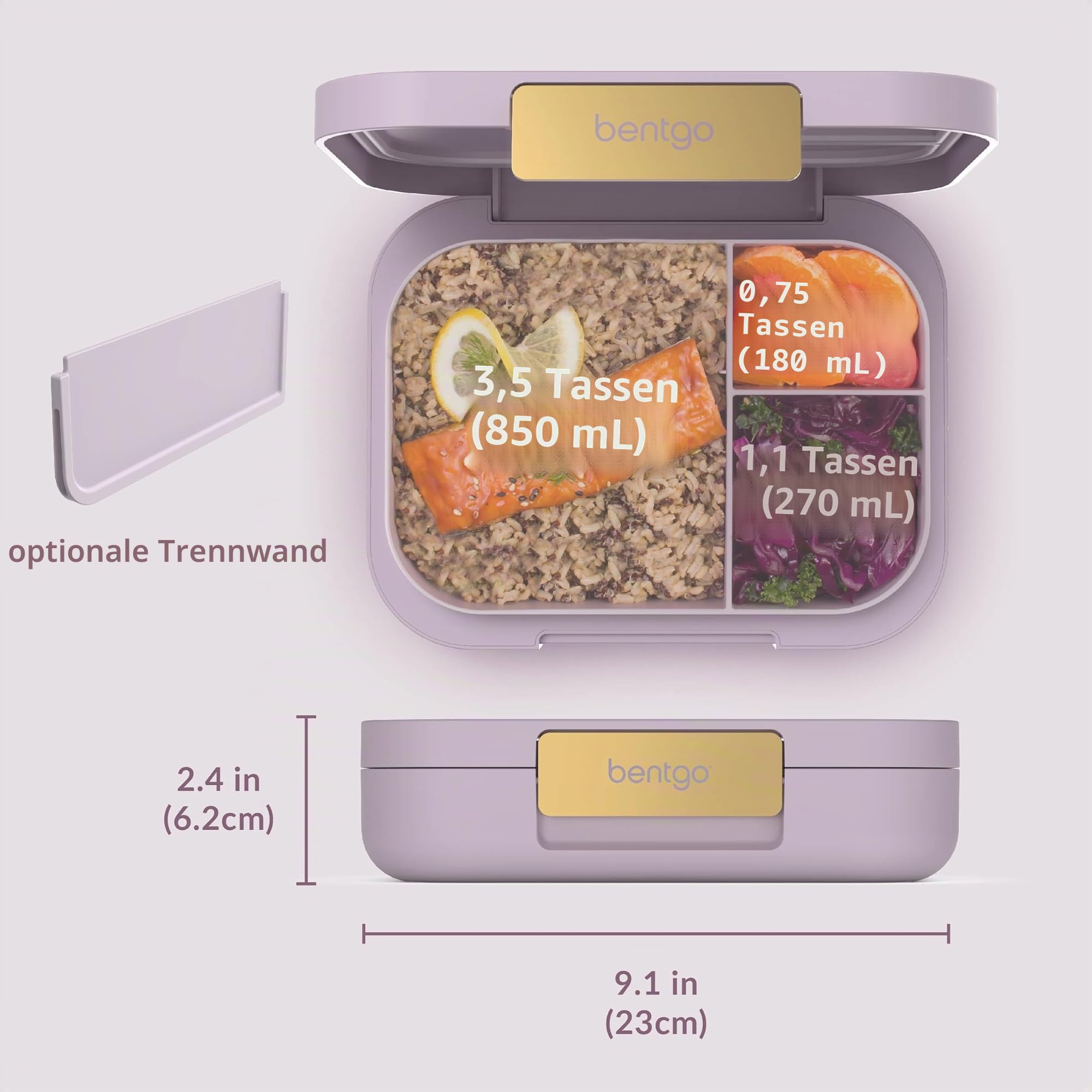 Bentgo® Modern,Vielseitige 4-Fächer Bento-Stil Lunchbox für Erwachsene und Jugendliche, Auslaufsicher,BPA-frei, matte Oberfläche und ergonomisches Design (Orchidee) | Auslaufsicher, 5,5 Tassen Fassungsvermögen, verstellbare Trennwand, mikrowellen- und spü