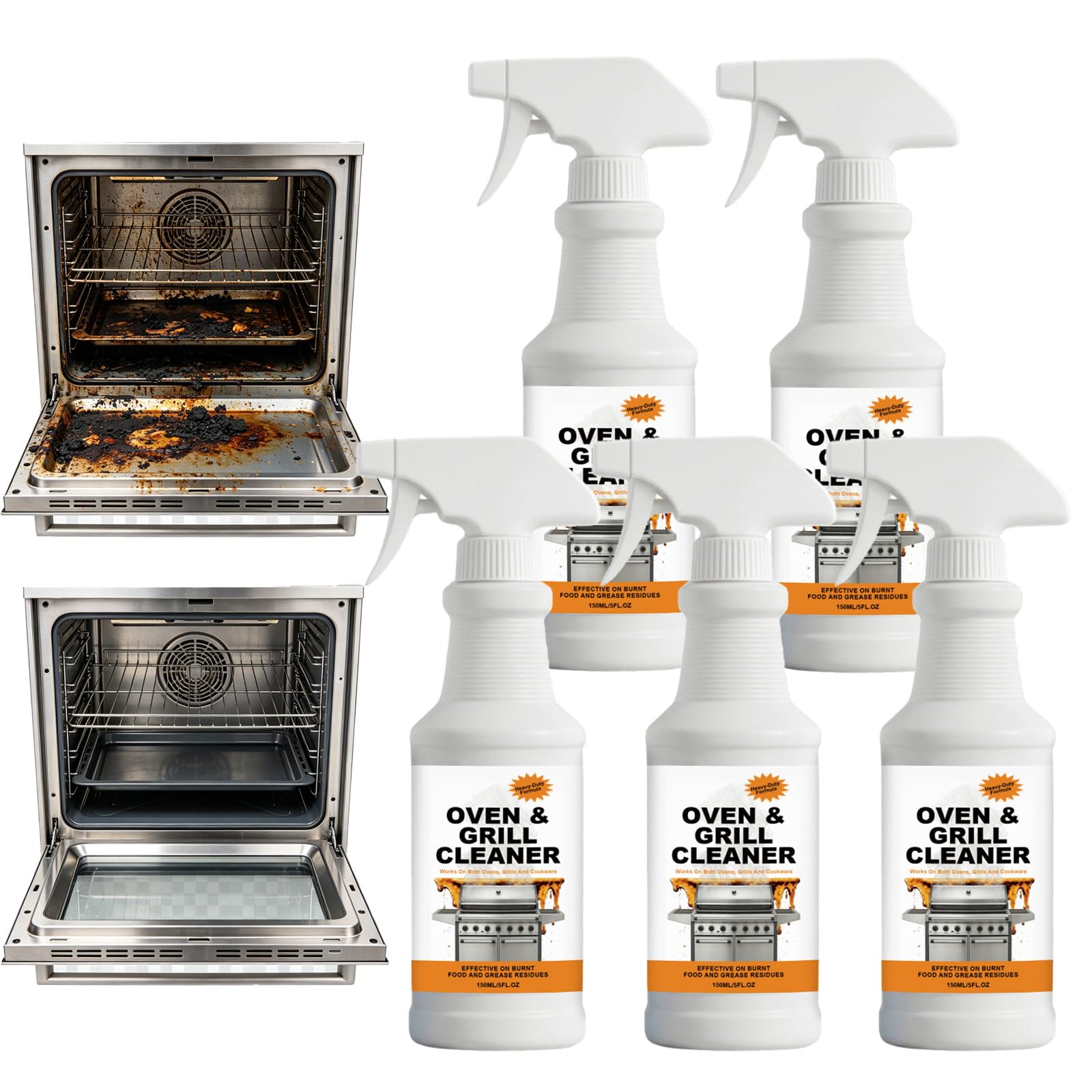 Hochleistungs-Küchenentfetter für Backofen, Grill und Fritteuse, Schnell wirkendes Hochleistungs-Grillentfettungsspray, Entfernt hartnäckigen Teer und eingebranntes Fett, entfernt eingebrannte (5PCS)
