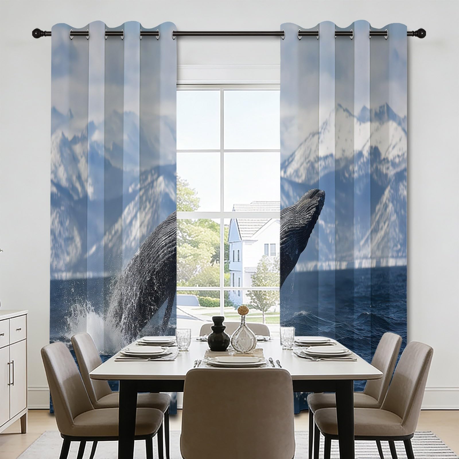 Cortinas opacas, blanco y azul, 116 x 183 cm, 2 paneles
