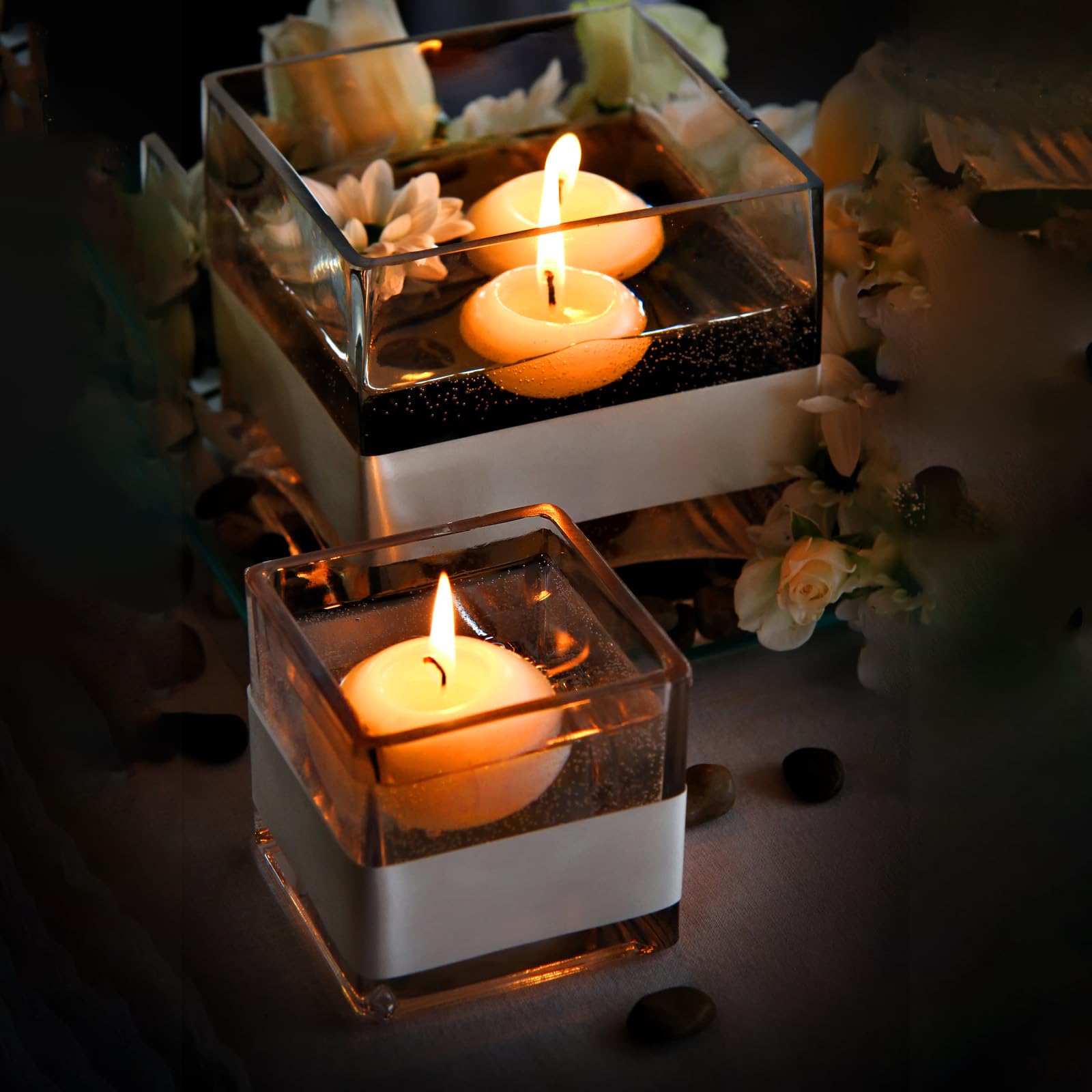 Set di 50 candele galleggianti non profumate, candele decorative galleggianti, per piscina, vasca da bagno, cena, decorazione natalizia, arancione chiaro