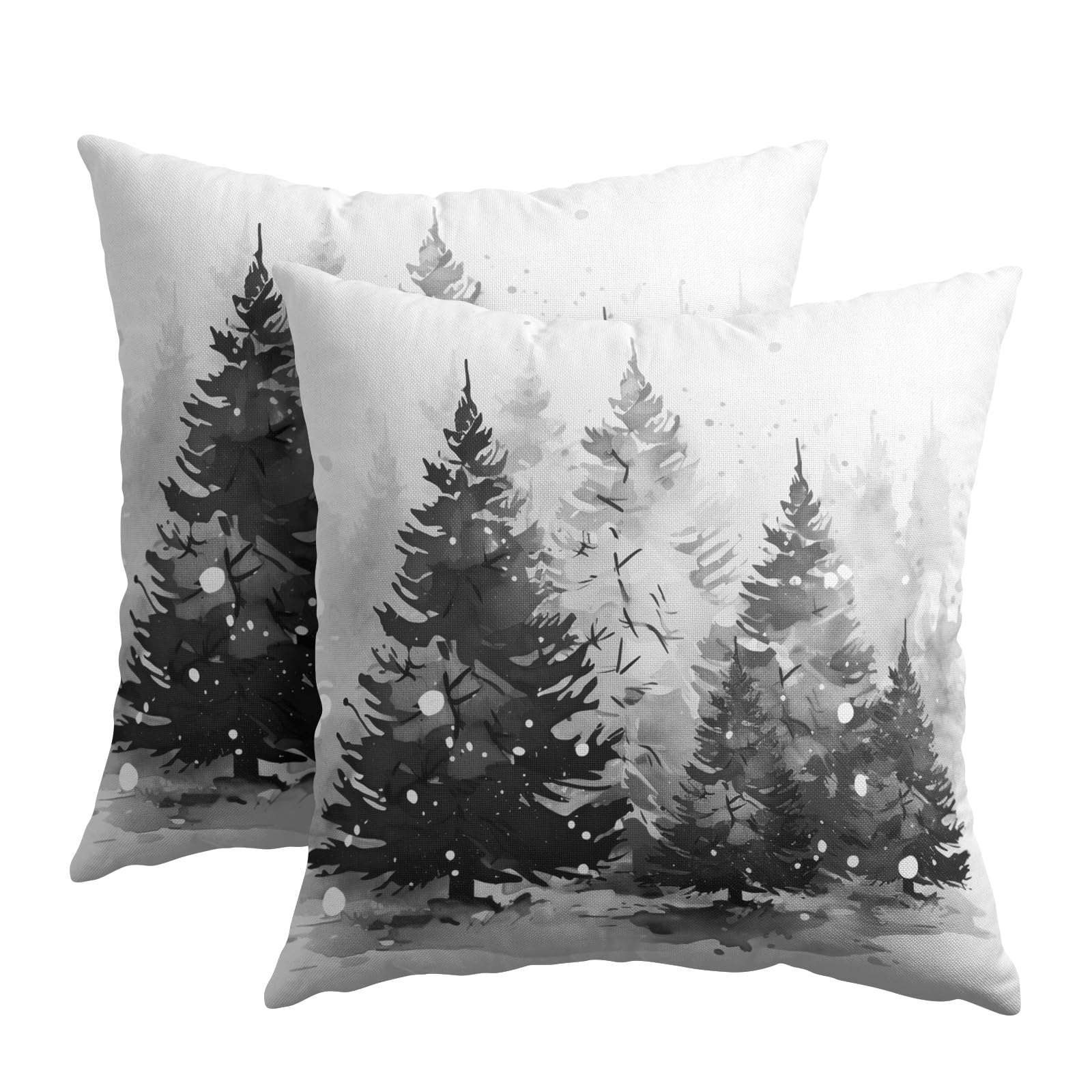 Kawani Winter Frost Throw Pillow Covers 20x20 Inch, Grey Christmas Pine Trees Printed Cotton Linen Pillowcase Square Cushion Case for Bed Couch Holiday Home Decor and Gift Pack of 2 โ image 1