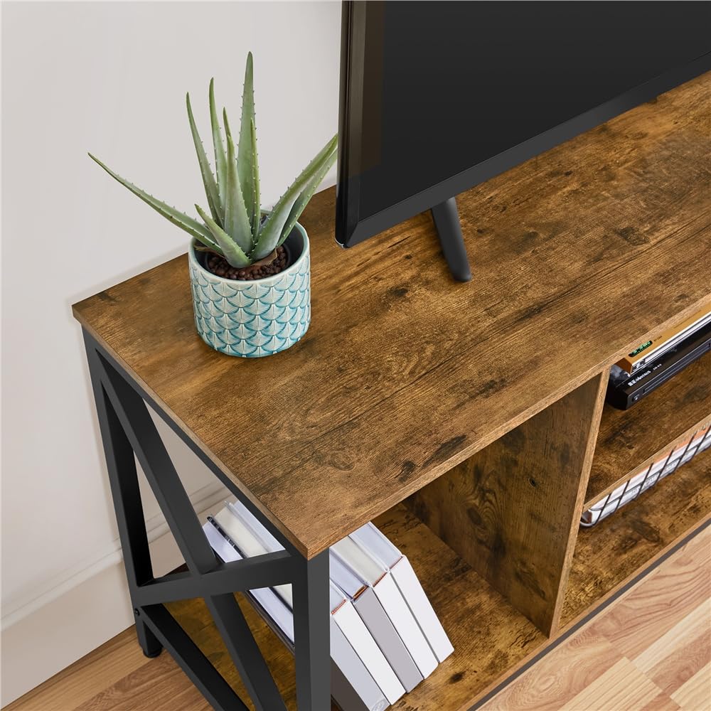 Yaheetech Meuble TV pour Téléviseur Jusqu’à 45 Pouces Support TV en Bois et Métal avec Gestion des câbles, Compartiments Ouverts,Table de Salon Industriel 106 cm L × 40 cm l × 50,5 cm H