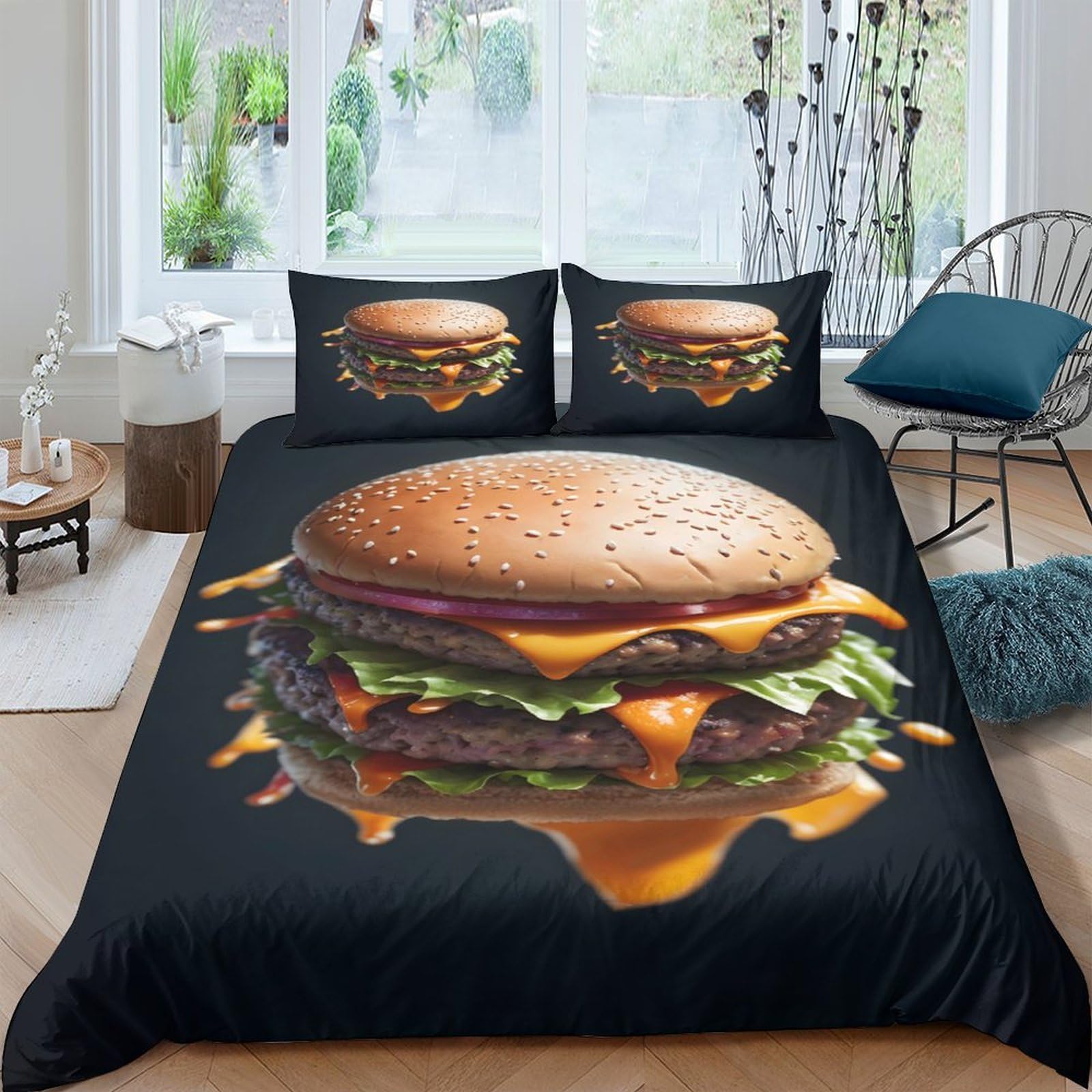 Ctjqhvkz Style-6 3D Printed Burger Fitted Sheet Microfiber Soft Waterproof Cheese Pattern Mattress Cover For Bedroom Decor Single（135X200cm）