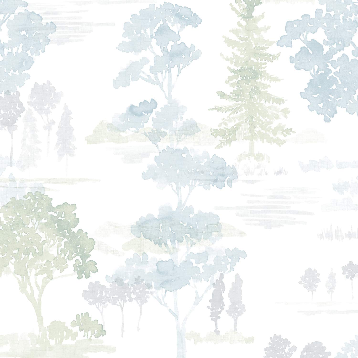 Norwall FW36829 Forest Pre-Pasted Wallpaper, Blue, Soft Cloud Blue, Green, Wasabi