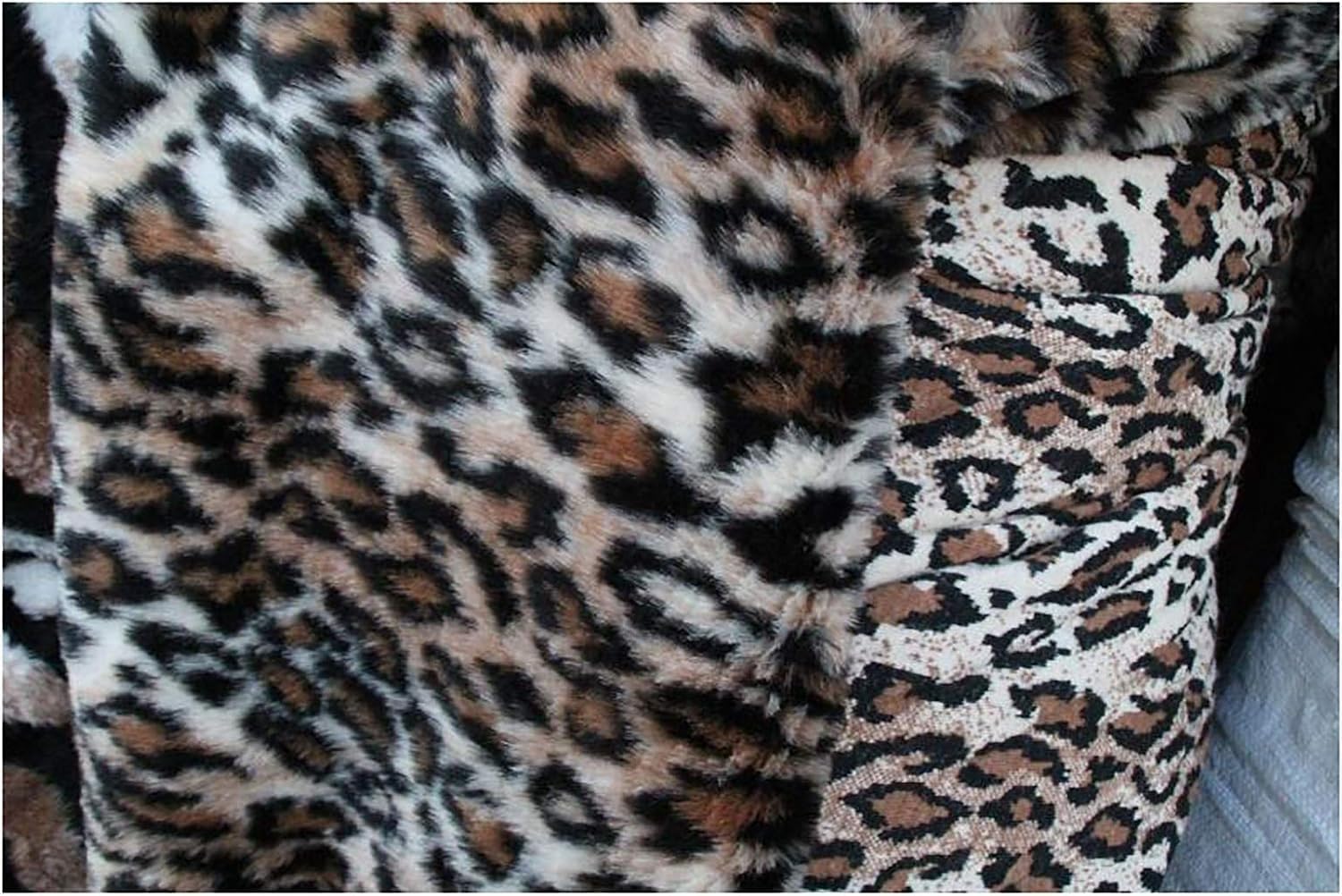 Materiał z długim włosiem ze sztucznego futra, Tkanina ze sztucznego futra Miękki pluszowy materiał(1 Leopard)