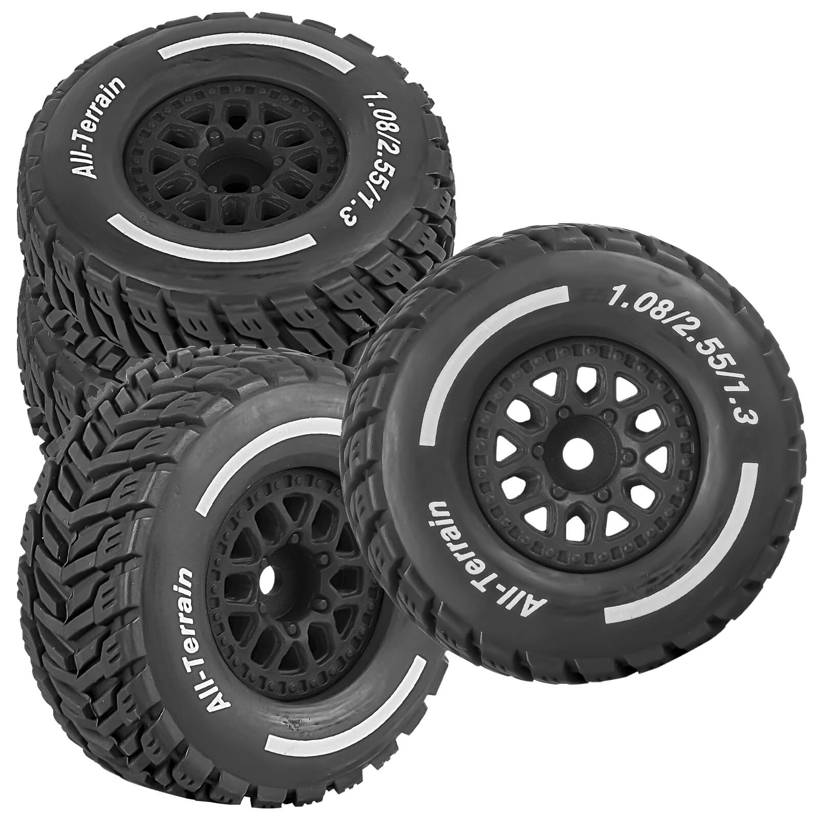 RCYouHott RC Front/Rear Wheel Tires for 1/14 Mojave Grom RC Car,Highway Wheels and Tires Set(4PCS),Plastic Wheels/Wheel Rims,Black